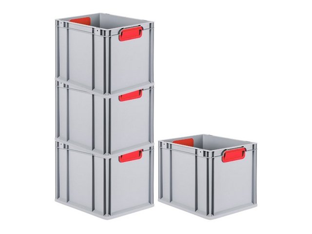 Bild von PROREGAL Spar Set 4x Eurobox Nextgen Color HxBxT 32 x 30 x 40 cm 30 Liter Griffe Rot Geschlossen Glatter Boden Eurobehälter Transportbox