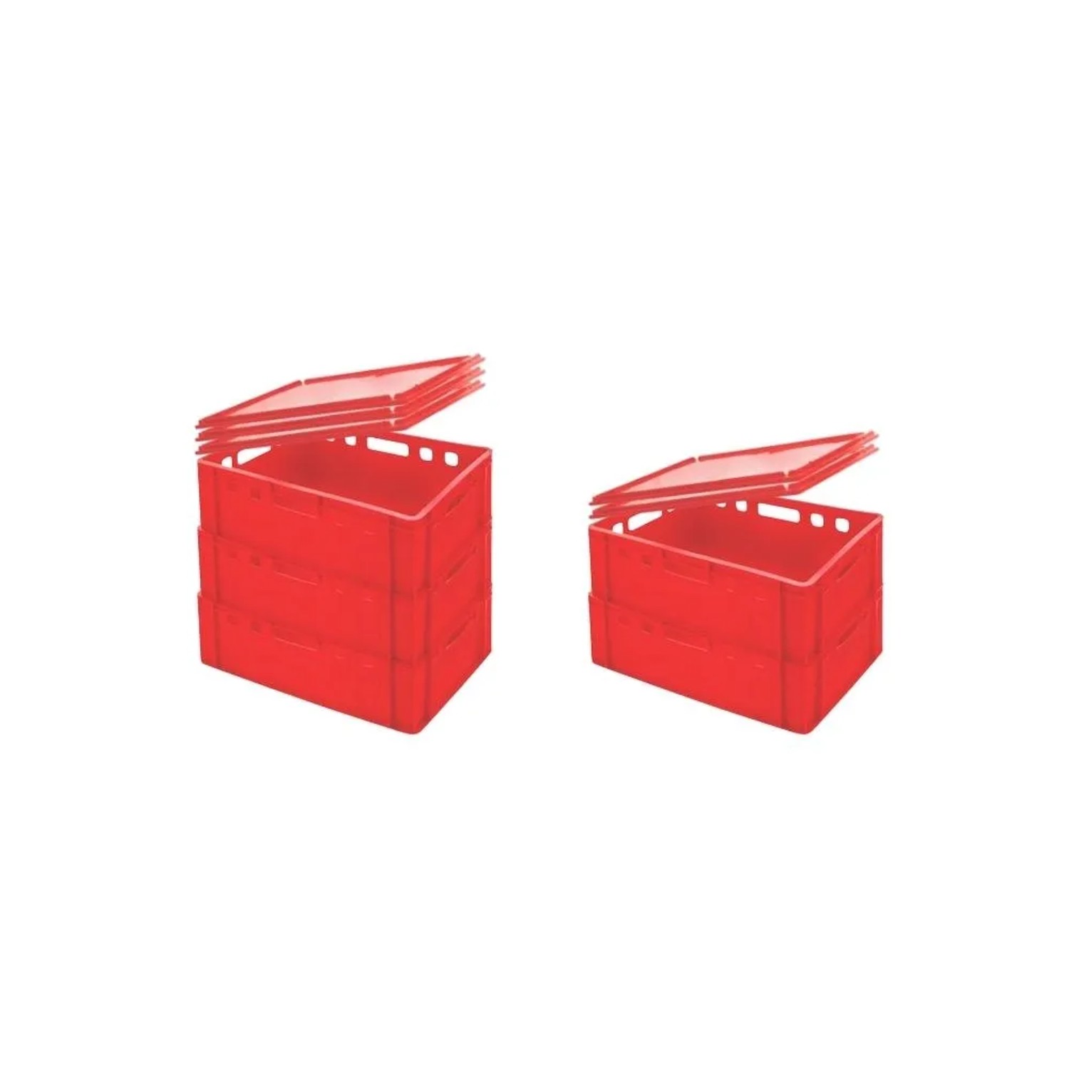 Bild von PROREGAL SuperSparSet 5x Eurobehälter Fleischerkasten E2 mit Auflagedeckel HxBxT 20 x 40 x 60 cm 41 Liter Rot Fleischerkiste Fleischkiste