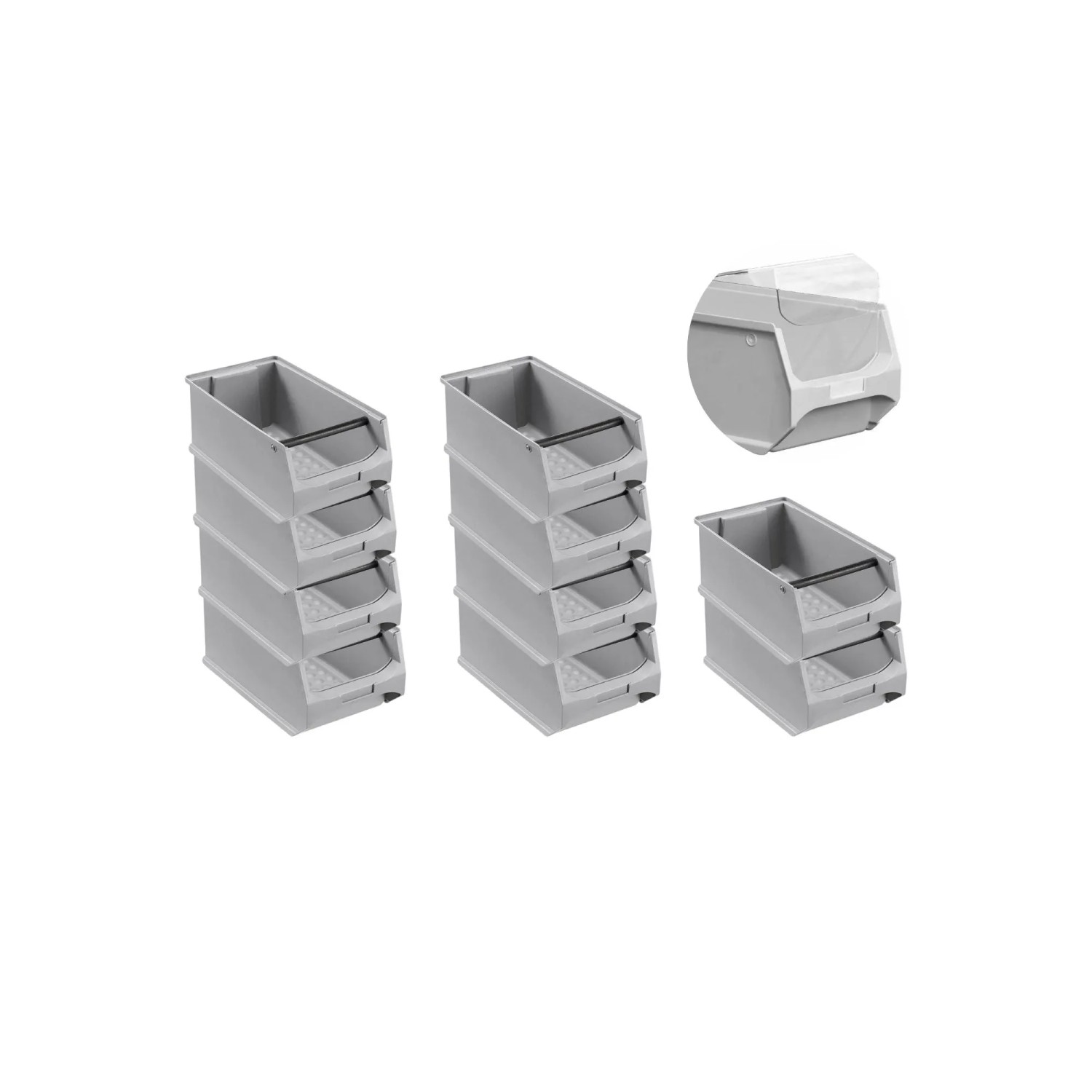 Bild von SparSet 10 x Graue Sichtlagerbox 4.1 Mit Griffstange und Abdeckung HxBxT 15 x 20 x 35 cm 7,2 Liter Sichtlagerbehälter Sichtlagerkasten