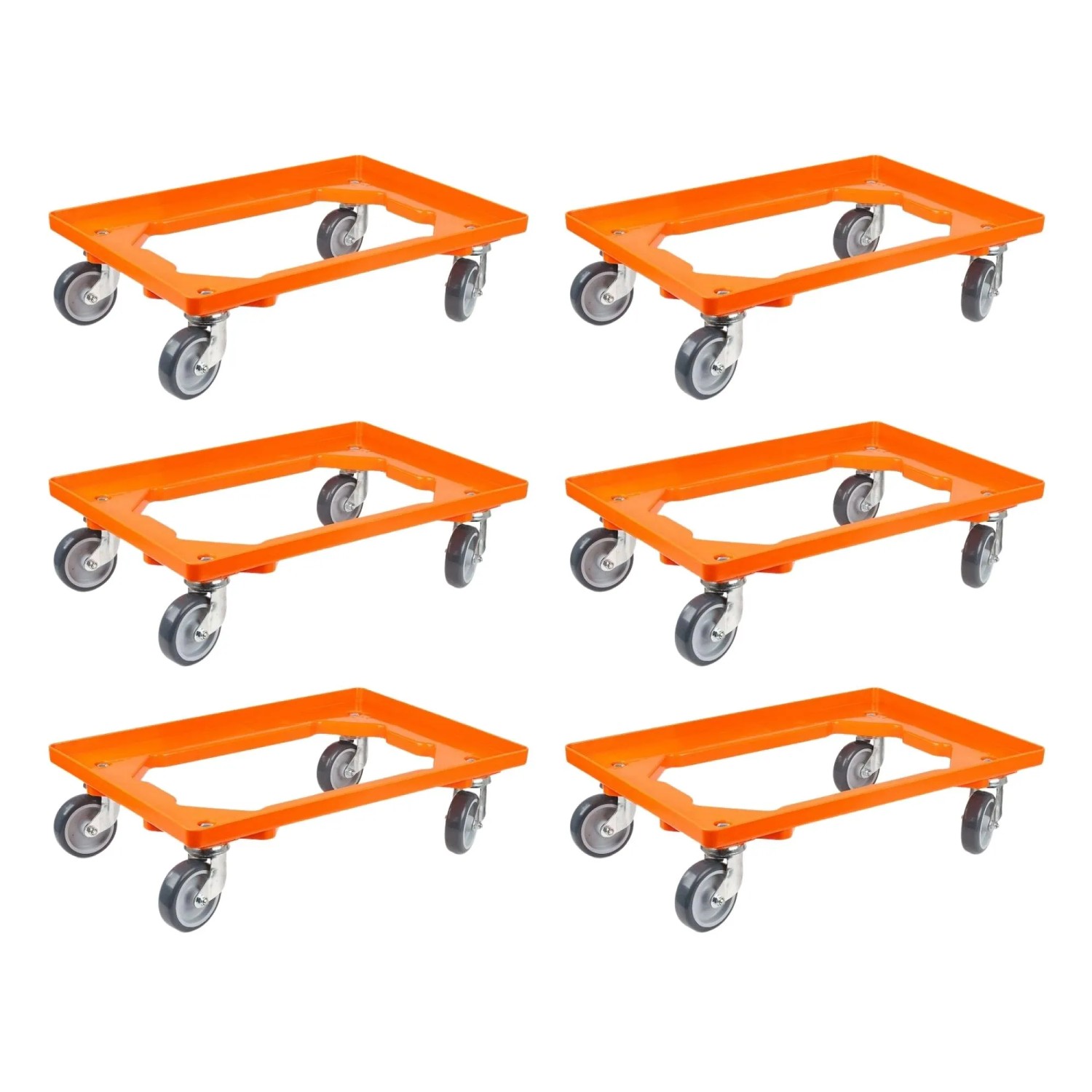 Bild von PROREGAL SparSet 6x Transportroller für Euroboxen 60 x 40 cm mit Gummiräder Orange Offenes Deck 2 Lenkrollen und 2 Bremsrollen Traglast 300 kg