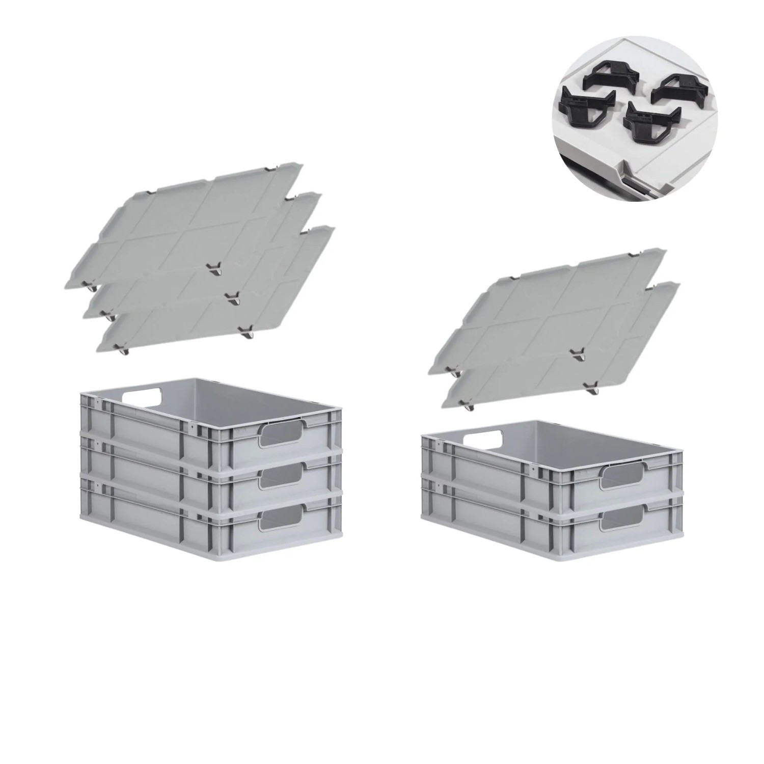 Bild von PROREGAL Spar Set 5x Eurobox Nextgen Economy Mit Auflagedeckel & 4x Schiebeschnappverschlüsse Schwarz Griffe Offen HxBxT 12 x 40 x 60 cm 23 Liter