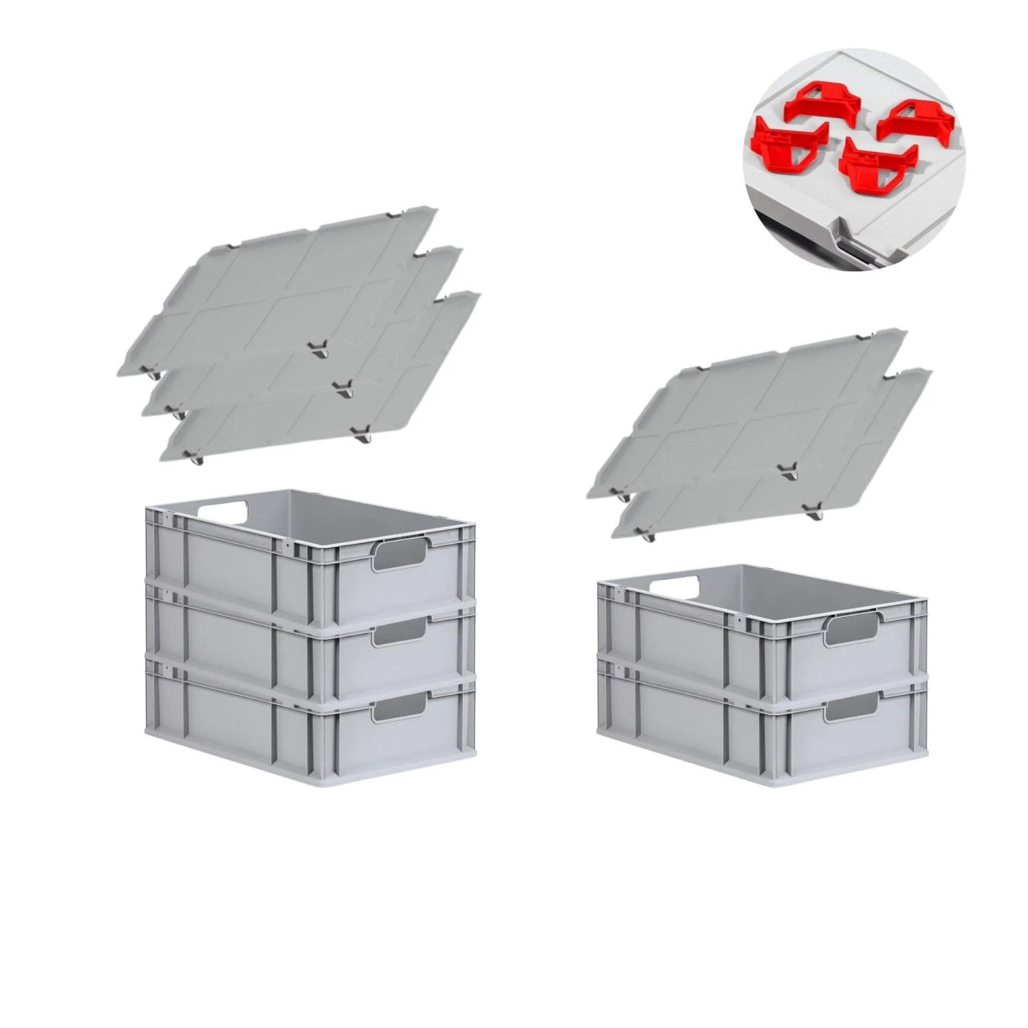 Bild von PROREGAL Spar Set 5x Eurobox Nextgen Economy Mit Auflagedeckel & 4x Schiebeschnappverschlüsse Rot Griffe Offen HxBxT 17 x 40 x 60 cm 34 Liter