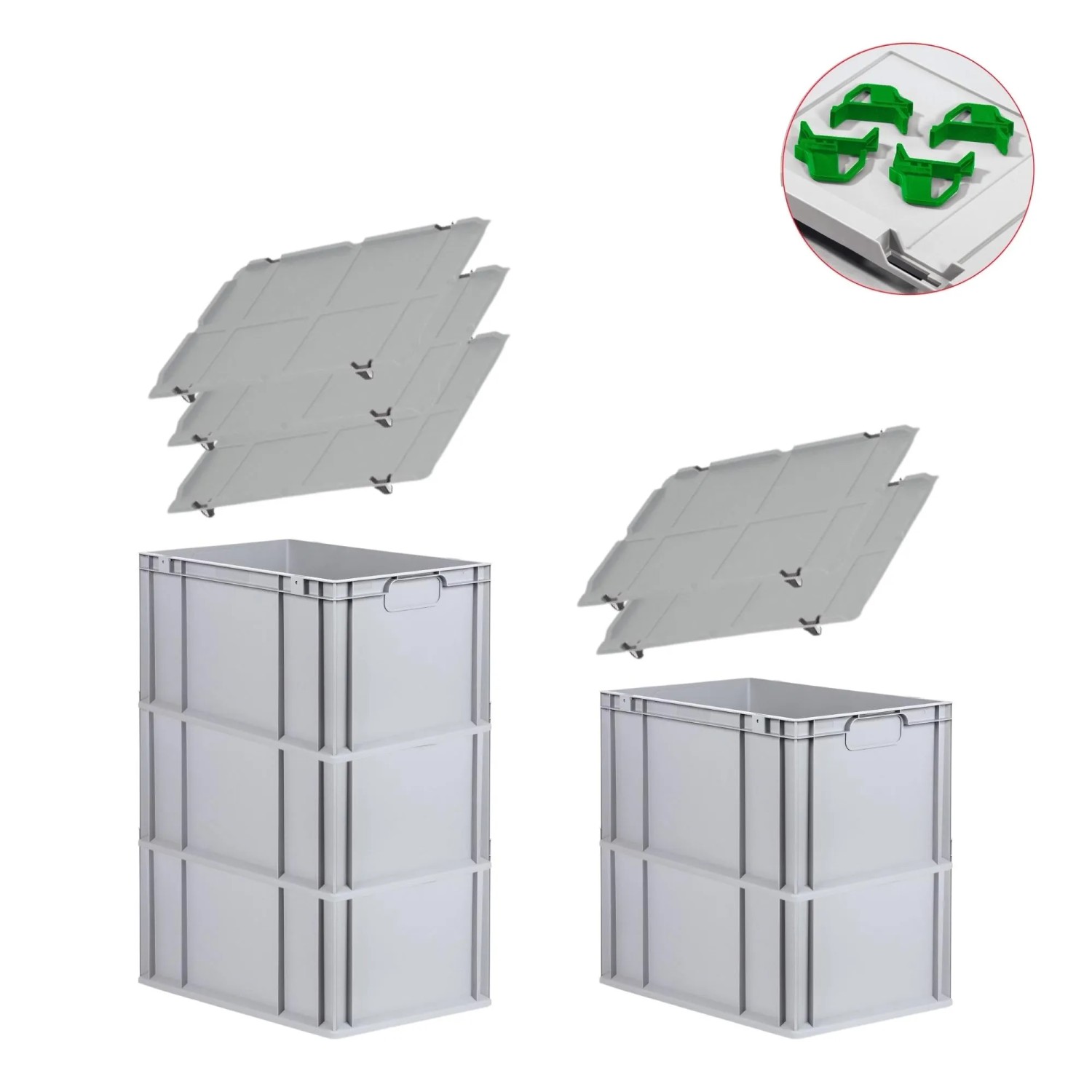 Bild von PROREGAL Spar Set 5x Eurobox Nextgen Economy Mit Auflagedeckel & 4x Schiebeschnappverschlüsse Grün Griffe Geschlossen HxBxT 32 x 40 x 60 cm 65 Liter