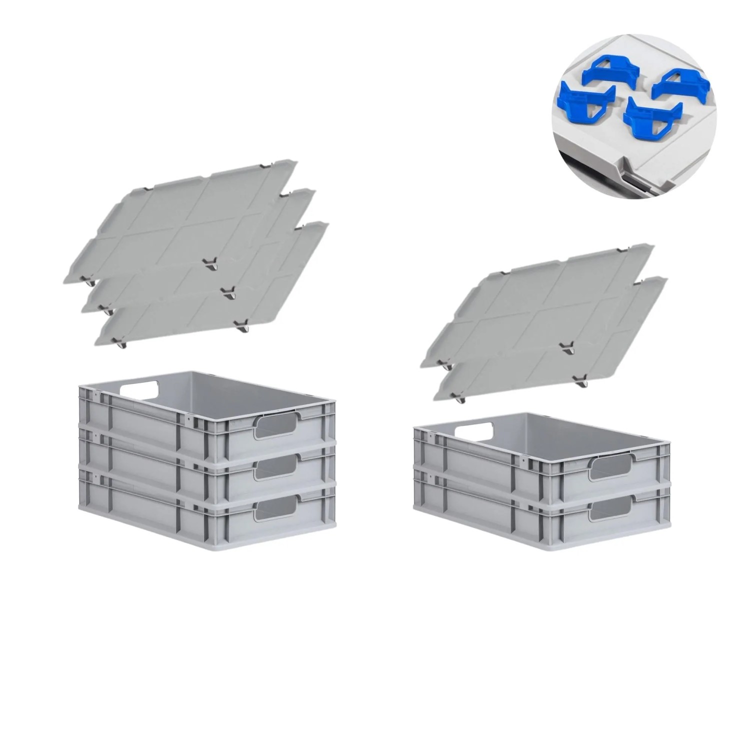 Bild von PROREGAL Spar Set 5x Eurobox Nextgen Economy Mit Auflagedeckel & 4x Schiebeschnappverschlüsse Blau Griffe Offen HxBxT 12 x 40 x 60 cm 23 Liter