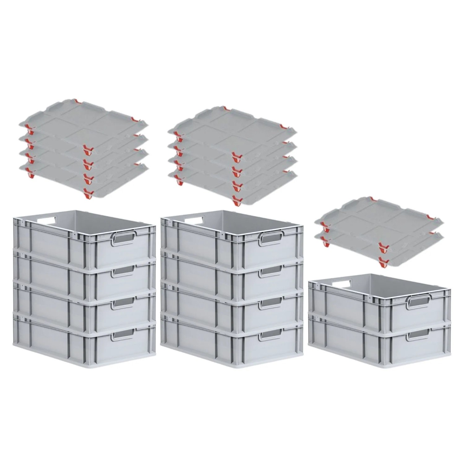Bild von PROREGAL SparSet 10x Eurobox NextGen Grip mit Auflagedeckel mit 4 Roten Schiebeschnappverschlüssen HxBxT 17 x 40 x 60 cm 34 Liter Griffe