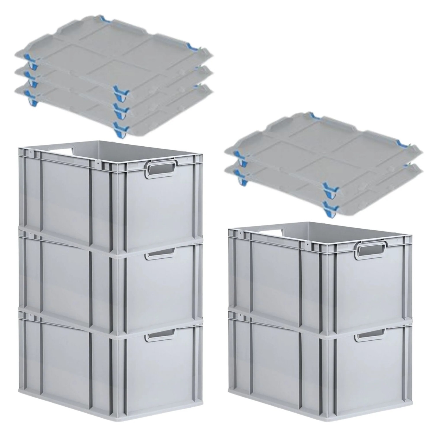 Bild von PROREGAL SparSet 5x Eurobox NextGen Grip mit Auflagedeckel mit 4 Blauen Schiebeschnappverschlüssen HxBxT 32 x 40 x 60 cm 65 Liter