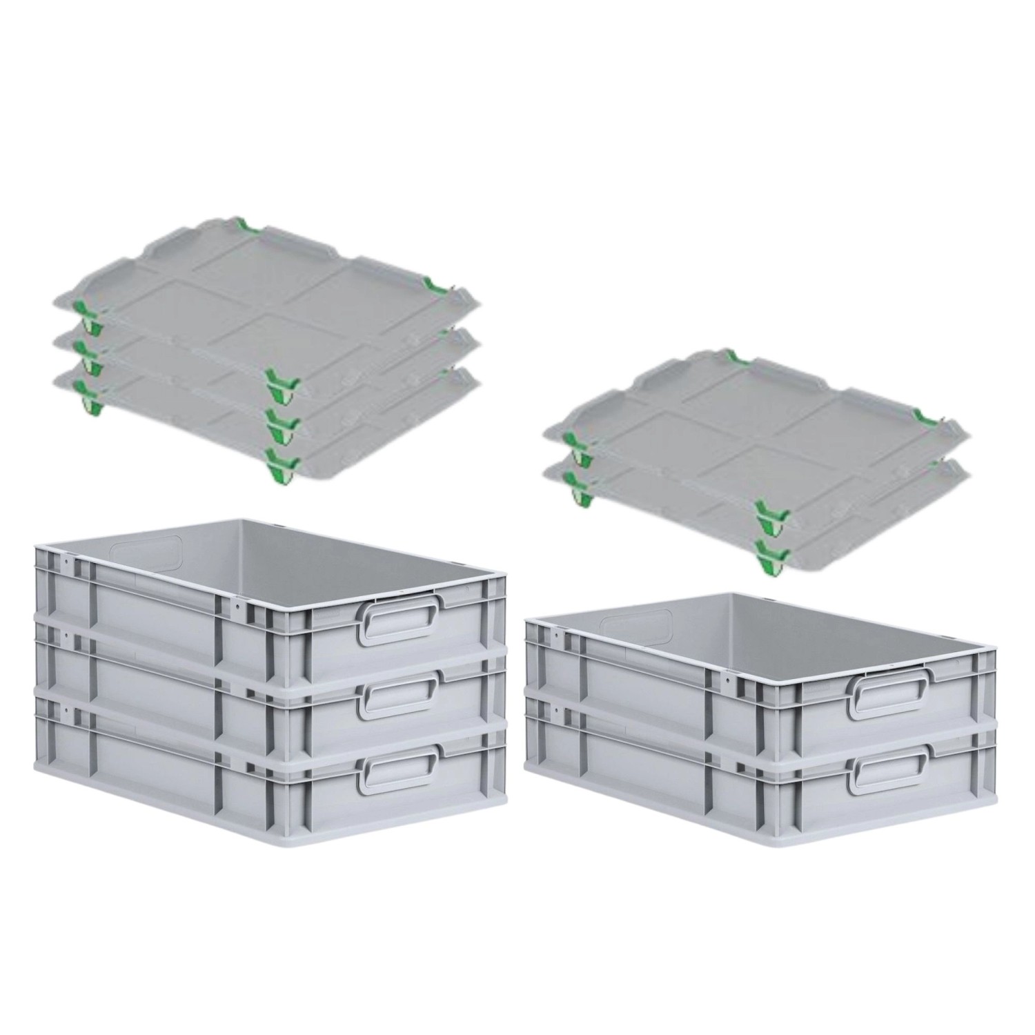 Bild von PROREGAL SparSet 5x Eurobox NextGen Grip mit Auflagedeckel mit 4 Grünen Schiebeschnappverschlüssen HxBxT 12 x 40 x 60 cm 23 Liter