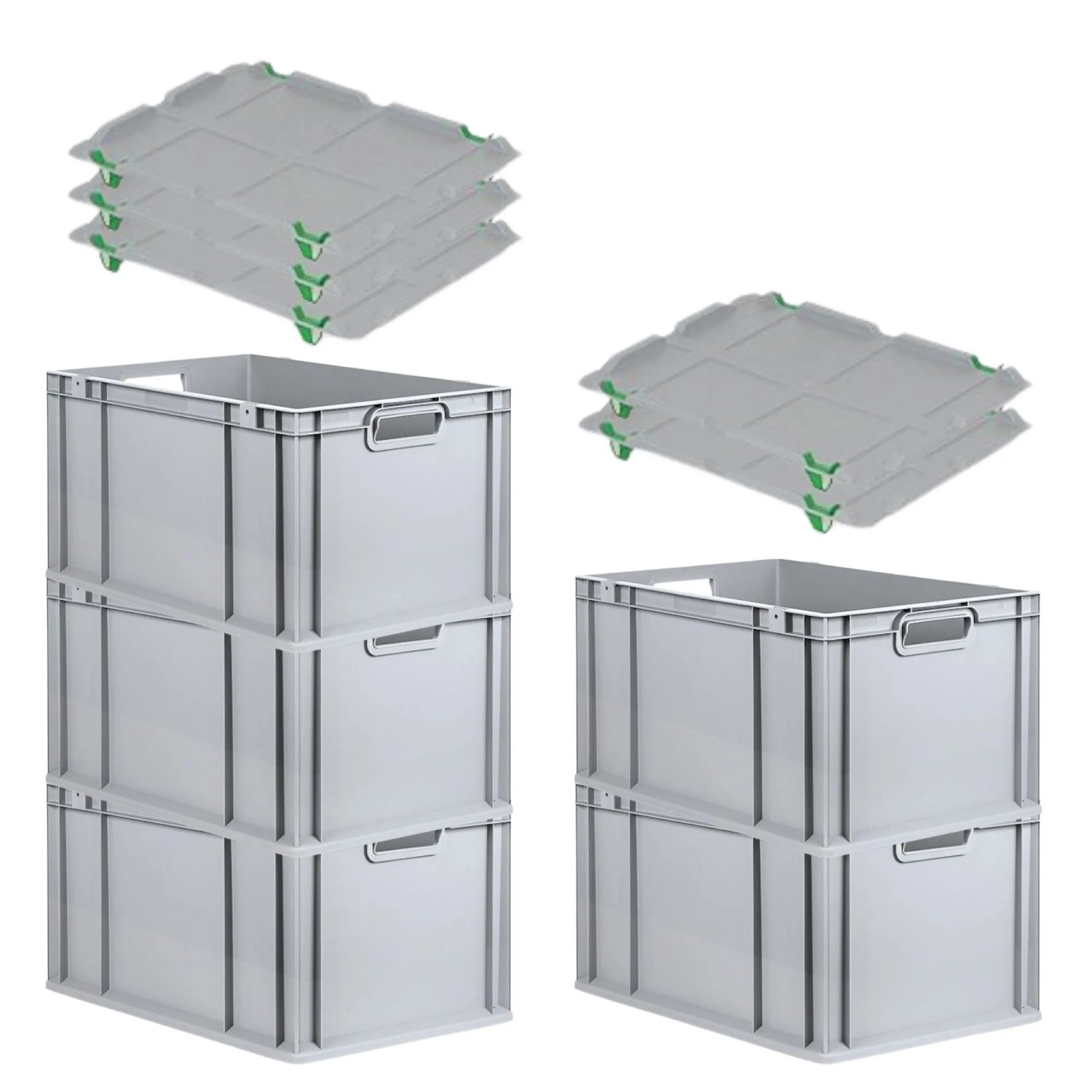 Bild von PROREGAL SparSet 5x Eurobox NextGen Grip mit Auflagedeckel mit 4 Grünen Schiebeschnappverschlüssen HxBxT 32 x 40 x 60 cm 65 Liter