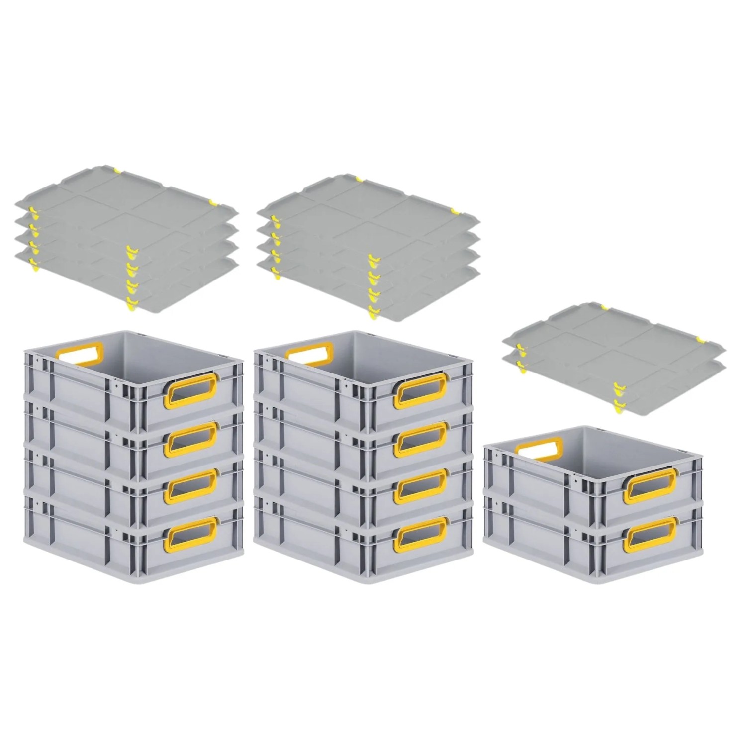 Bild von PROREGAL Spar Set 10x Eurobox Nextgen Color Mit Auflagedeckel & Schiebeschnappverschlüsse HxBxT 12 x 30 x 40 cm Griffe Gelb Offen Glatter Boden