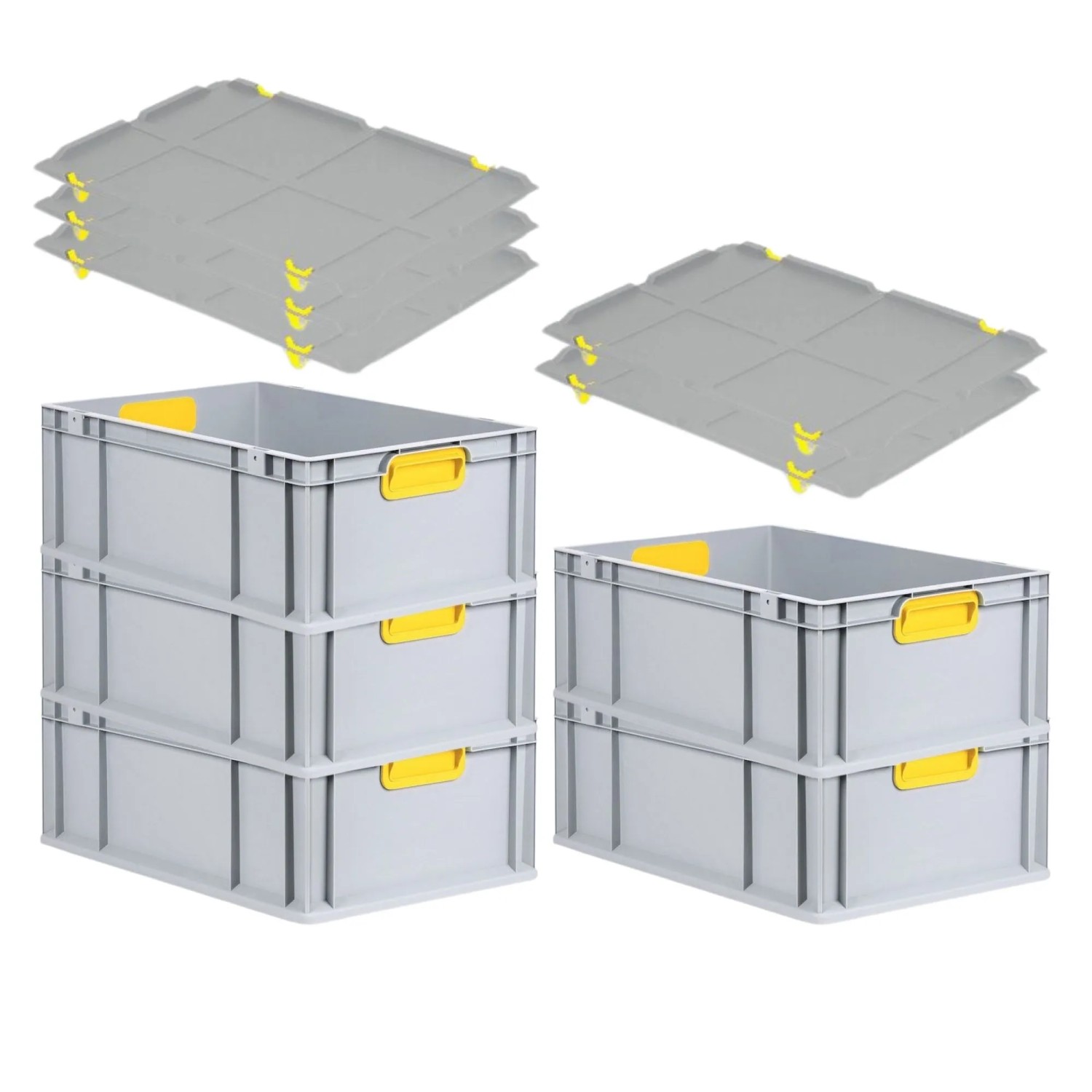 Bild von PROREGAL Spar Set 5x Eurobox Nextgen Color Mit Auflagedeckel & Schiebeschnappverschlüsse HxBxT 22 x 40 x 60 cm Griffe Gelb Verstärkter Boden