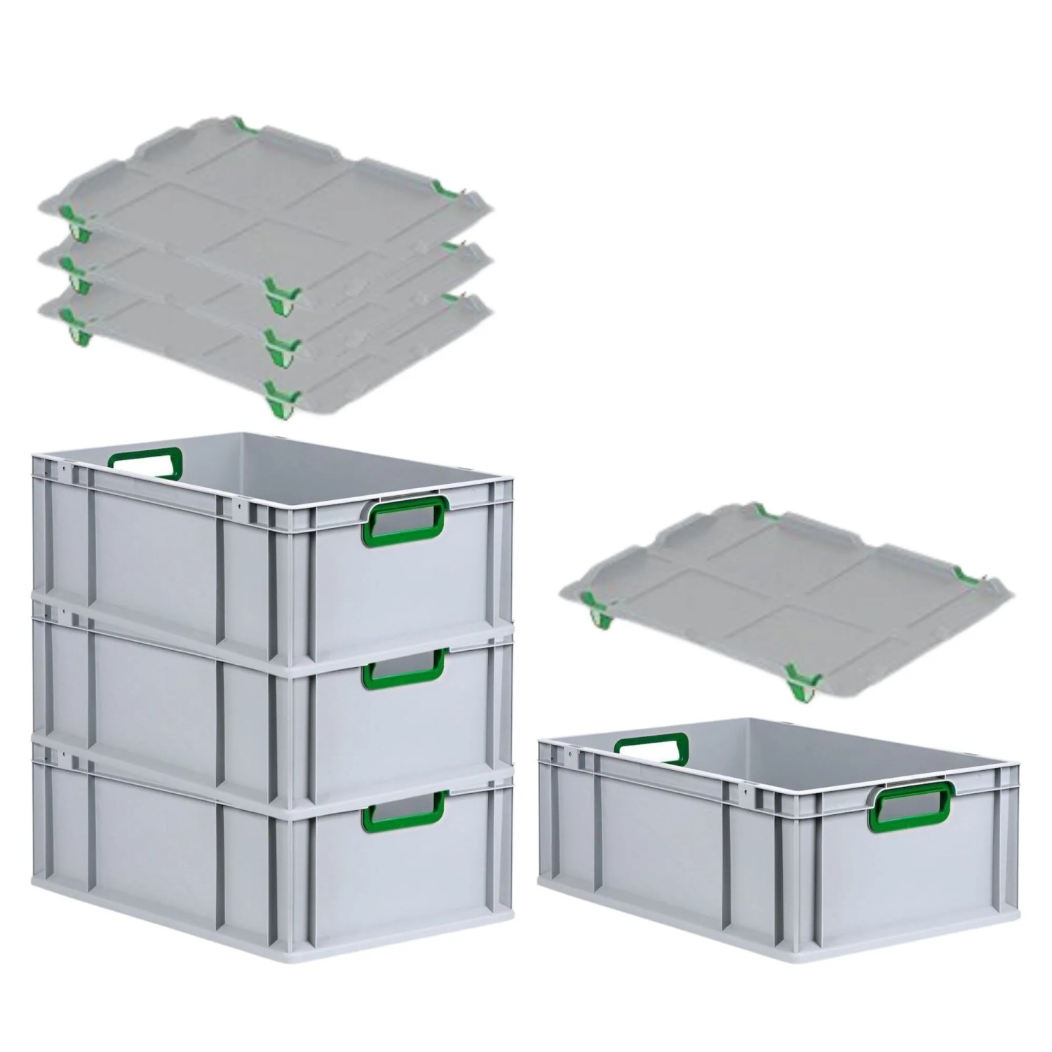 Bild von PROREGAL Spar Set 4x Eurobox Nextgen Color Mit Auflagedeckel & Schiebeschnappverschlüsse HxBxT 22 x 40 x 60 cm Griffe Grün Offen Verstärkter Boden