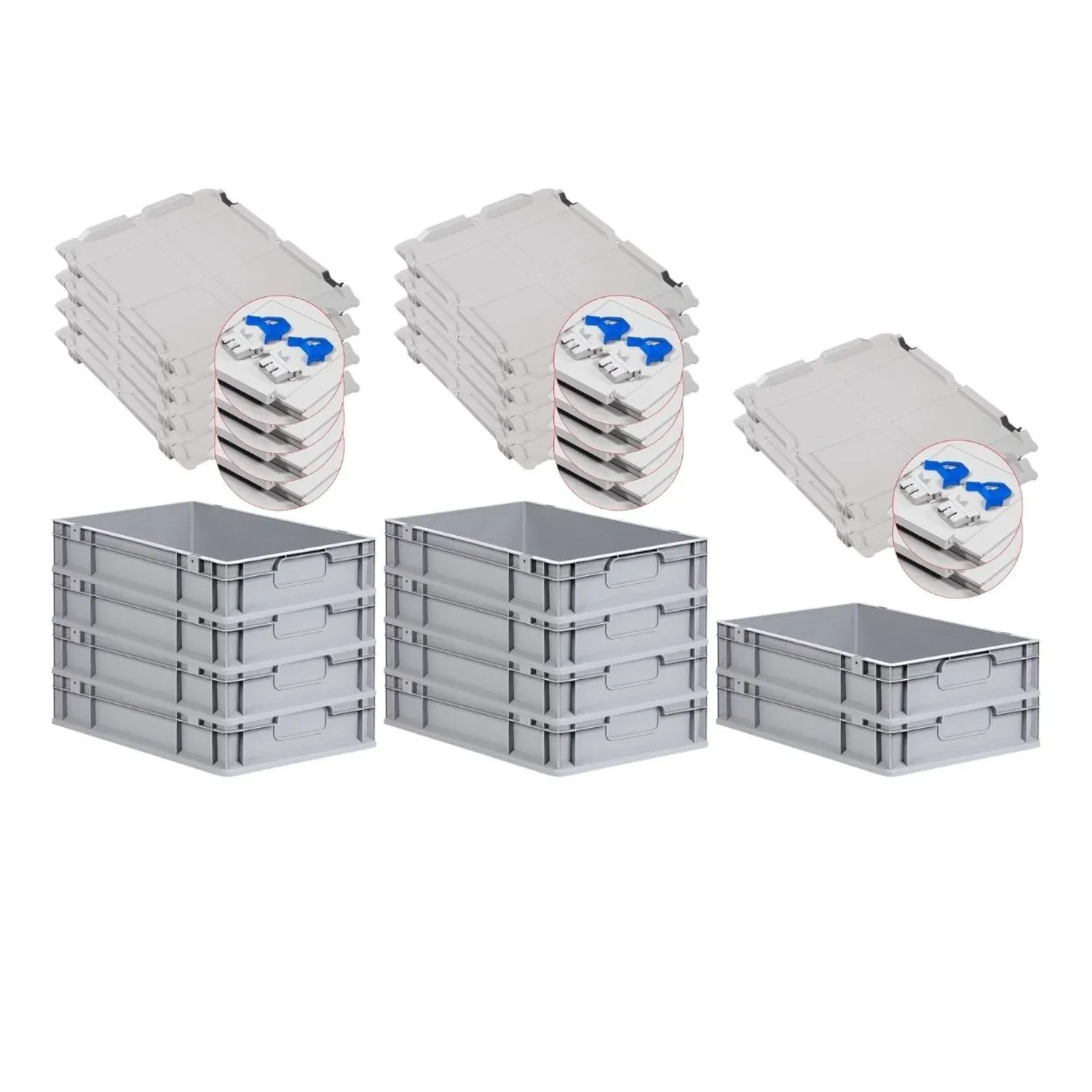 Bild von PROREGAL Spar Set 10x Eurobox Nextgen Economy Mit Scharnierdeckel & Blauen Schiebeschnappverschlüsse Griffe Geschlossen HxBxT 12 x 40 x 60 cm 23 Liter