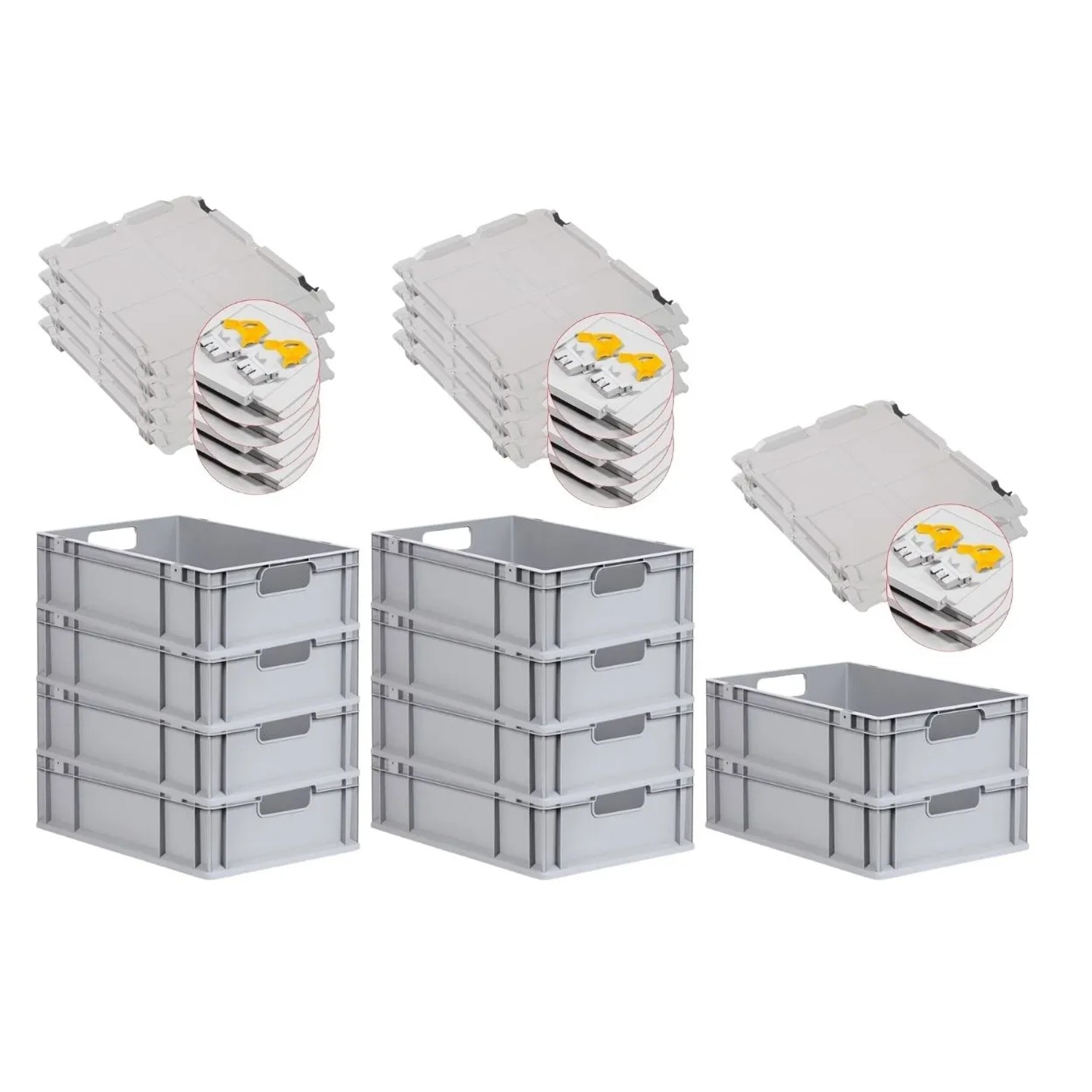 Bild von PROREGAL Spar Set 10x Eurobox Nextgen Economy Mit Scharnierdeckel & Gelben Schiebeschnappverschlüssen Griffe Offen HxBxT 17 x 40 x 60 cm 34 Liter