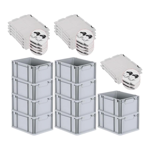 Bild von PROREGAL SuperSparSet 10x Eurobox NextGen Economy mit Scharnierdeckel & grünen Verschlüssen | Griffe geschlossen | HxBxT 32x30x40cm | 30 Liter | Eurobehälter Transportbox Transportbehälter, PROREGAL Spar Set 10x Eurobox Nextgen Economy Mit Scharnierdeckel & Grünen Schiebeschnappverschlüssen Griffe Geschlossen HxBxT 32 x 30 x 40 cm