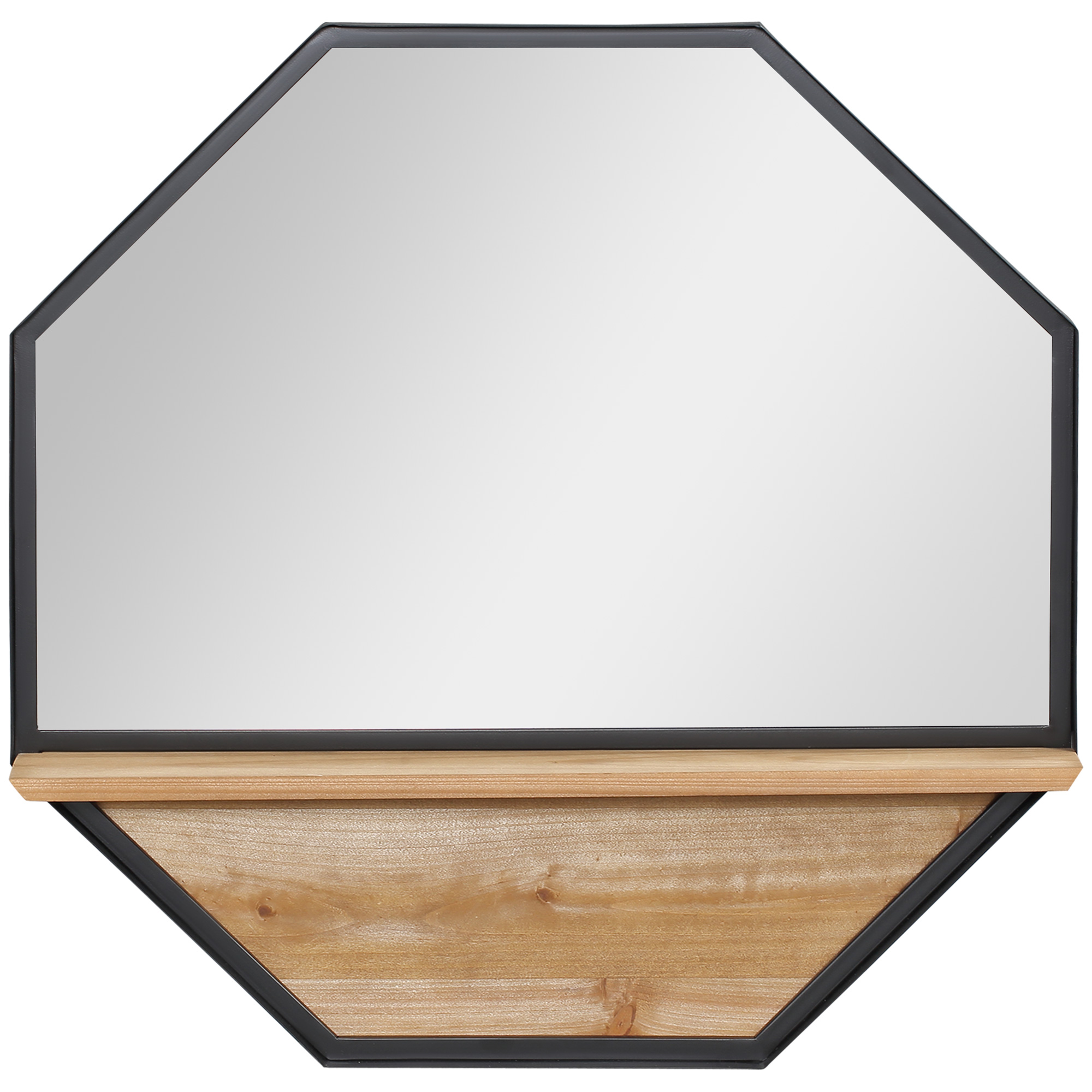 Bild von HOMCOM Achteck Wandspiegel mit Regal  Hängespiegel im Industrie-Design, für Schlafzimmer, Schwarz, 61x61cm  Aosom