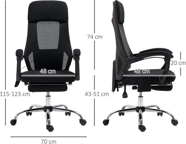 Bild von Vinsetto Bürostuhl  Massagestuhl mit 2 Vibrationspunkten, Liegefunktion, Fußstütze, USB, Mesh-Gewebe  Aosom