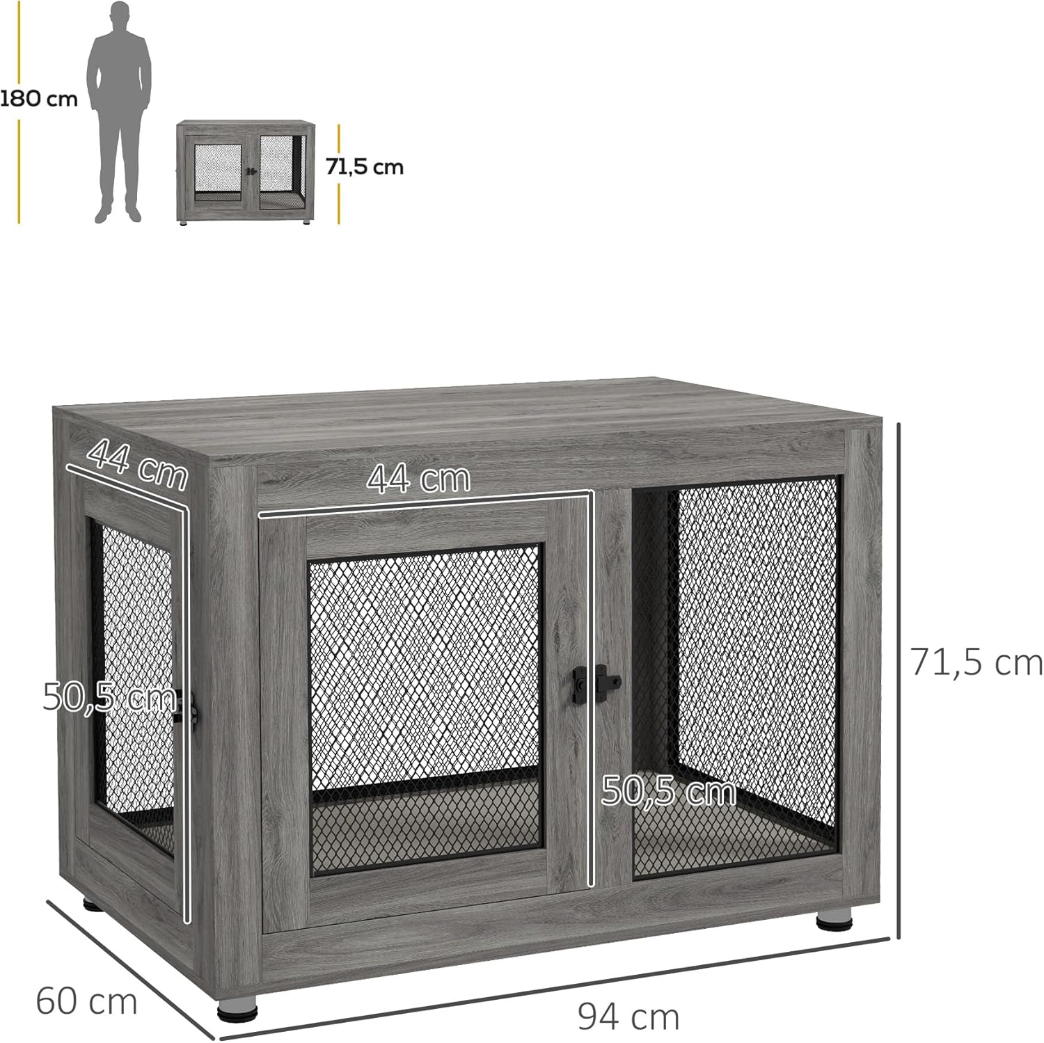Bild von PawHut Hundekäfig, Haustierkäfig, Hundehaus, Hundehütte mit Kissen, Hundebox Indoor, Tierkäfig mit 2 Türen für kleine Hunde bis mittelgroße Hunde, Weiß, 94 x 60 x 71,5 cm