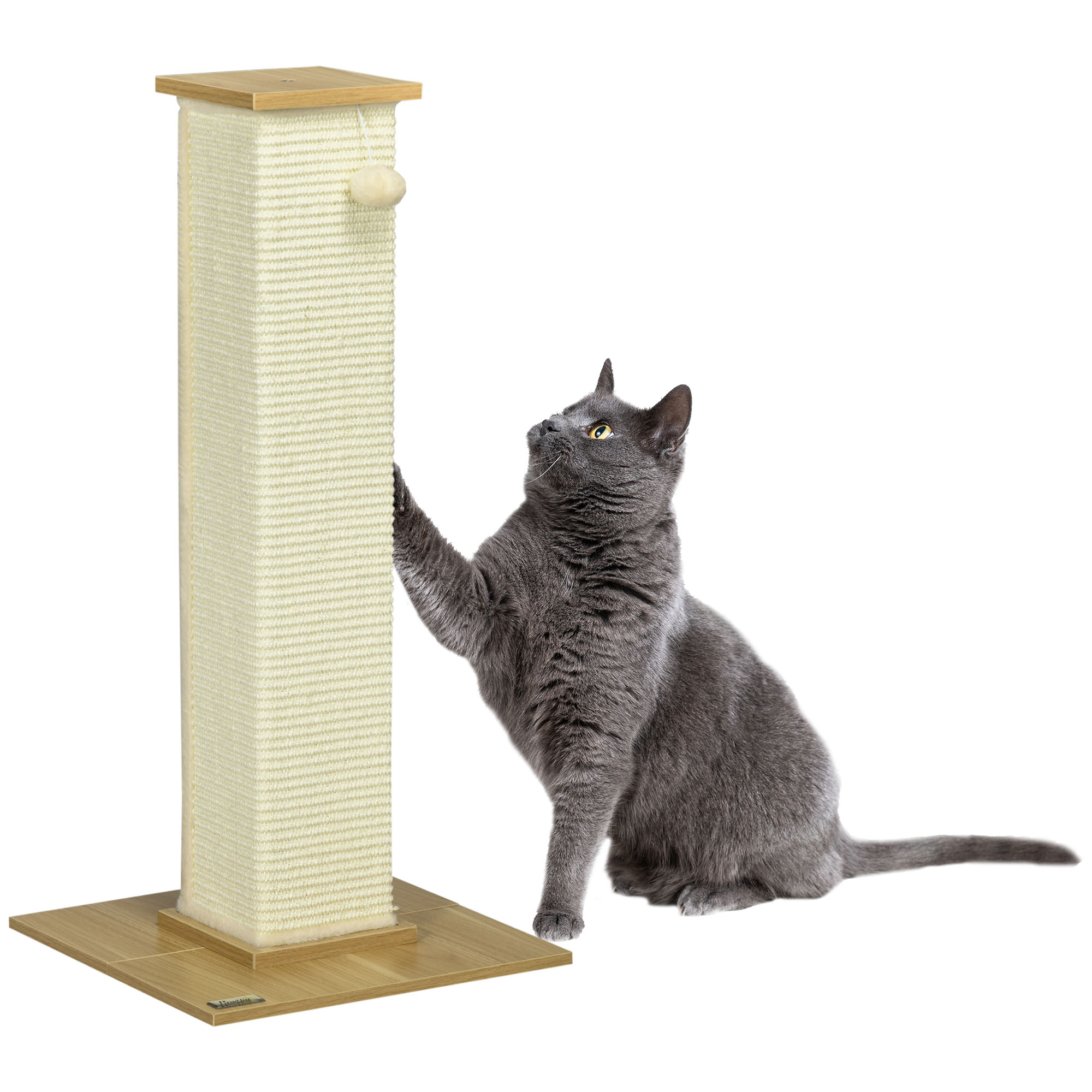 Bild von PawHut Kratzsäulen für Katzen 38L x 38B x 80H cm stabil & sicher mit Kratzbrett Spielbällen aus Sisal Eiche Cremeweiß platzsparend   Aosom.de