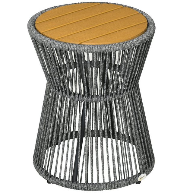Bild von Outsunny Beistelltisch Gartentisch mit verstellbaren Füßen (Kaffeetisch, 1-St., Ratten Beistelltisch), Dunkelgrau+Natur, 39 x 39 x 49 cm