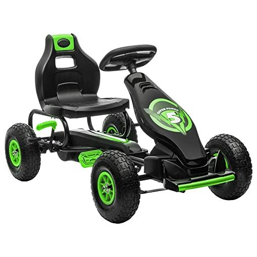 Bild von HOMCOM Gokart  Kinderfahrzeug mit verstellbarem Sitz, Gummireifen, Pedal & Handbremse, ab 5 Jahren, Grün+Schwarz  Aosom