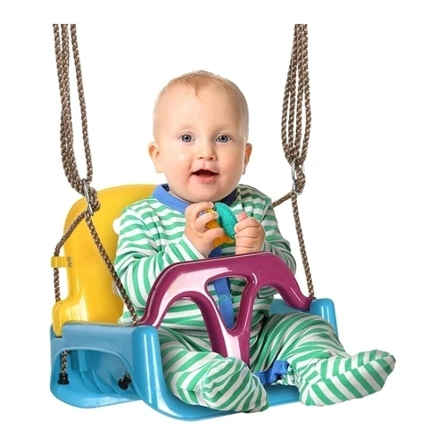 Bild von Outsunny Babyschaukel, Kinderschaukel mit verstellbarem Seil, 120-180 cm höhenverstellbar, Schaukelsitz für Kinder ab 9 Monaten,  Blau+Gelb+Lila   Aosom