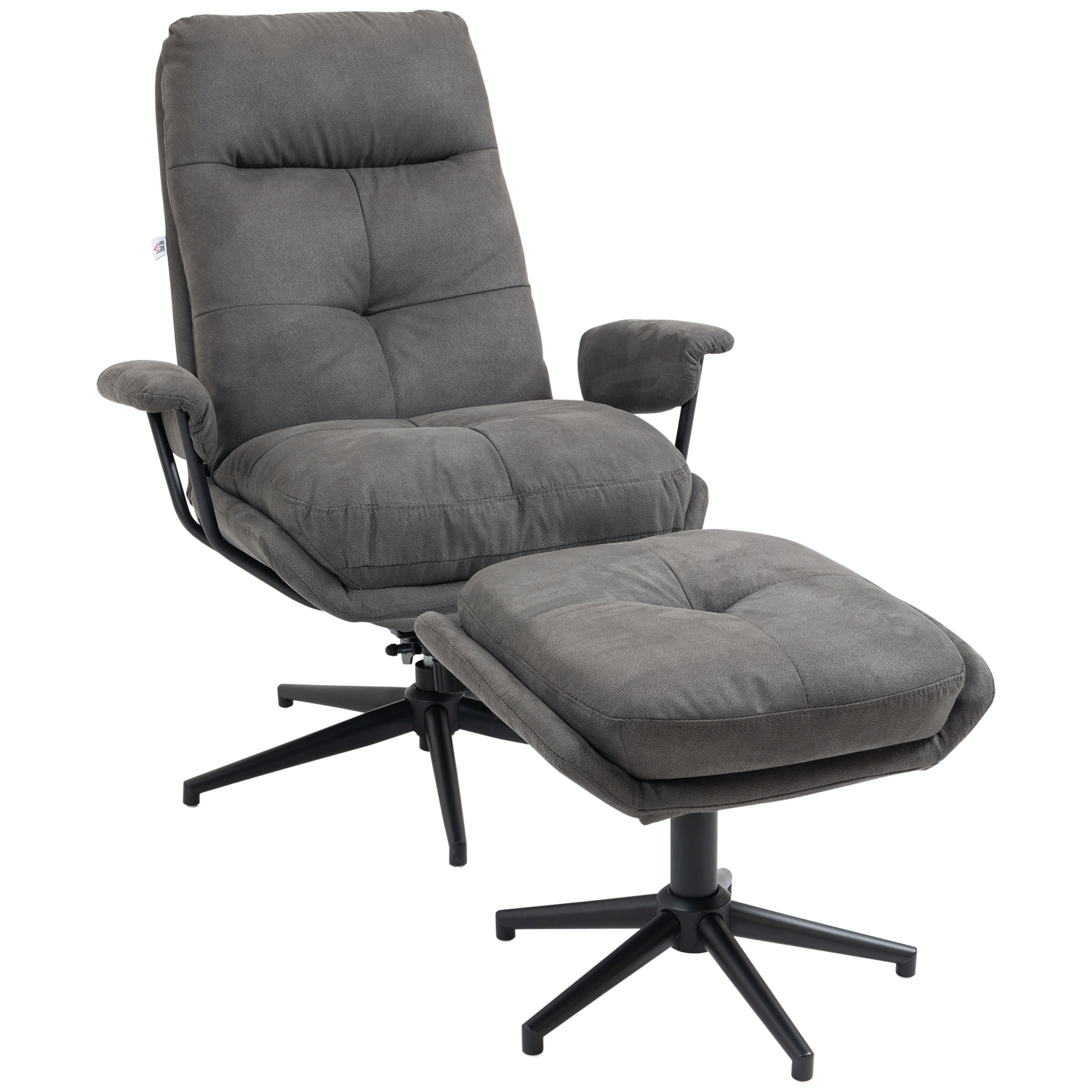 Bild von HOMCOM Relaxsessel mit Hocker bis 150 kg belastbar, drehbarer Fuß, Fernsehsessel mit Liegefunktion, dunkelgrau Polyester, ideal für Wohnzimmer   Aosom.de