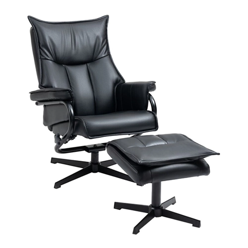 Bild von HOMCOM Sessel drehbar mit Liegefunktion Fernsehsessel Relaxsessel mit Hocker neigbarer Rückenlehne, Kunstleder, Stahl, Schwarz   Aosom