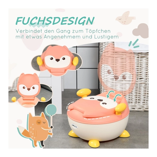 Bild von ZONEKIZ Kinder Töpfchen Kindertoilette im Fuchs-Design, Babytöpfchen mit Griff, Klappdeckel, Rutschfester Topfstuhl von 6 Monaten bis 3 Jahre   Aosom