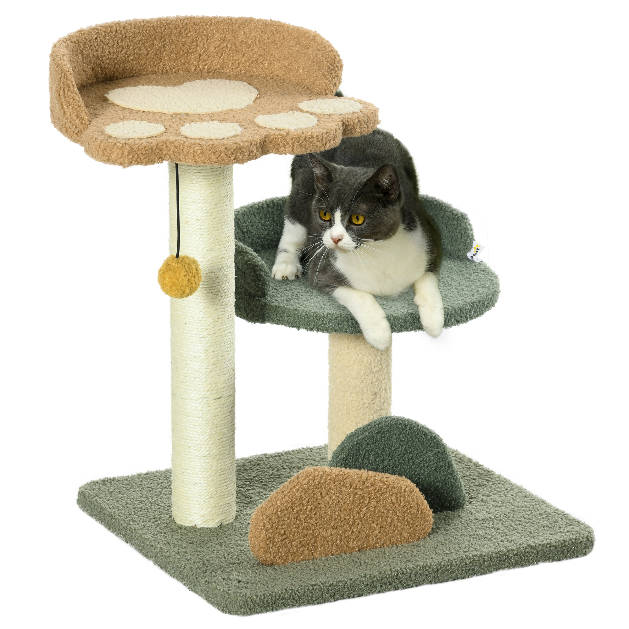Bild von PawHut Kratzbaum, leicht zu bewegen, 52 cm Katzenkratzbaum mit 2 Ebenen, Spielball, Sisal, für Indoor  Aosom
