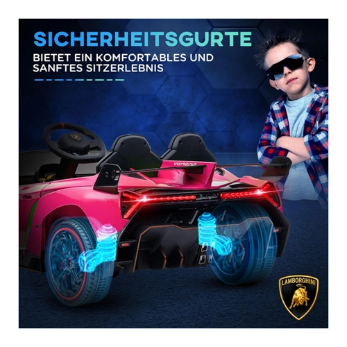 Bild von HOMCOM Lamborghini Kinderauto mit abnehmbarer Akku, Anzeige Fernbedienung Bluetooth Musikfunktion, für 3-6 Jahre, Belastbarkeit 30kg, pink   Aosom