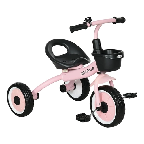 Bild von AIYAPLAY Dreirad, Kinderfahrrad mit verstellbarer Sitz, Laufrad mit Fahrradkorb, Klingel, Kinderrad mit Pedalen,für Kinder 2-5 Jahre, Metall, Rosa   Aosom