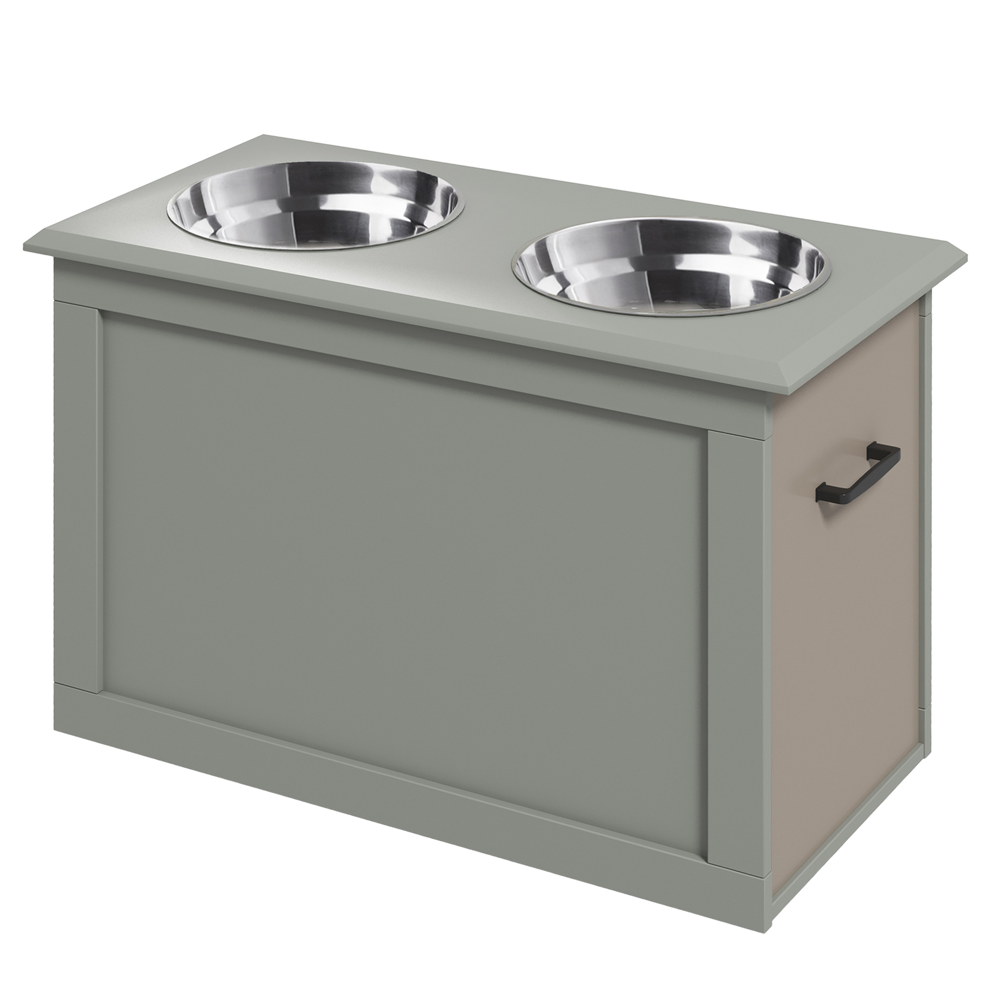 Bild von PawHut Hunde Fressnapf mit Stauraum 2 Edelstahlnäpfe Futterstation Grau 60x30x41cm für Hunde   Aosom.de