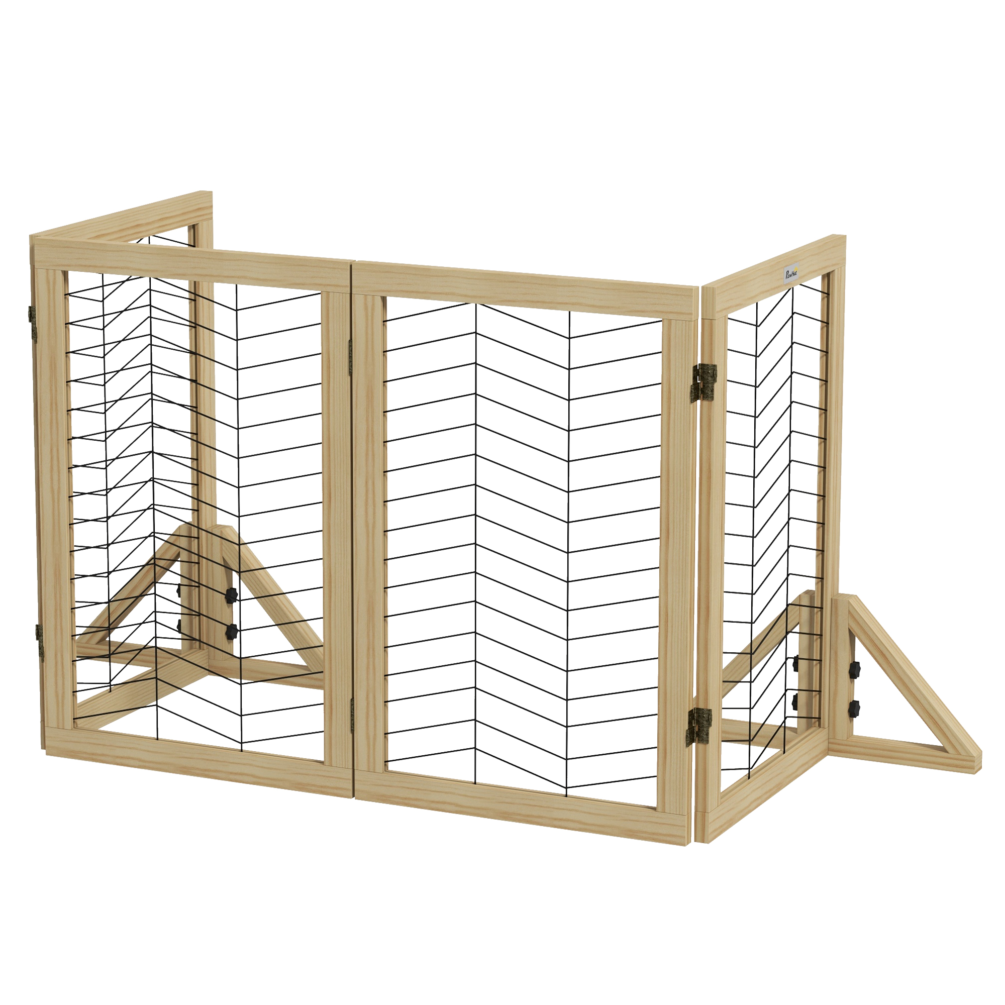 Bild von PawHut Hundegitter Klappbares Hundegitter mit 4 Platten (Hundeabsperrgitter, 1 St., Treppenschutzgitter), Naturholz 187 x 44 x 70 cm