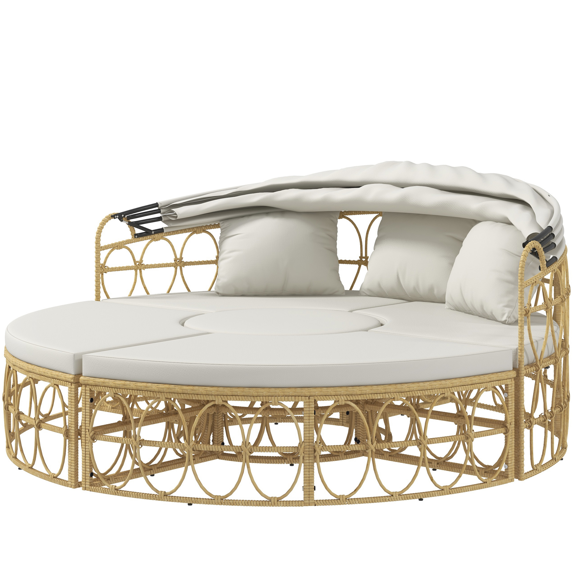 Bild von HOMCOM Muschel Gartenmöbel-Set Zweisitzer mit klappbarem Verdeck & Couchtisch in Creme, ideal für Garten & Terrasse   Aosom.de
