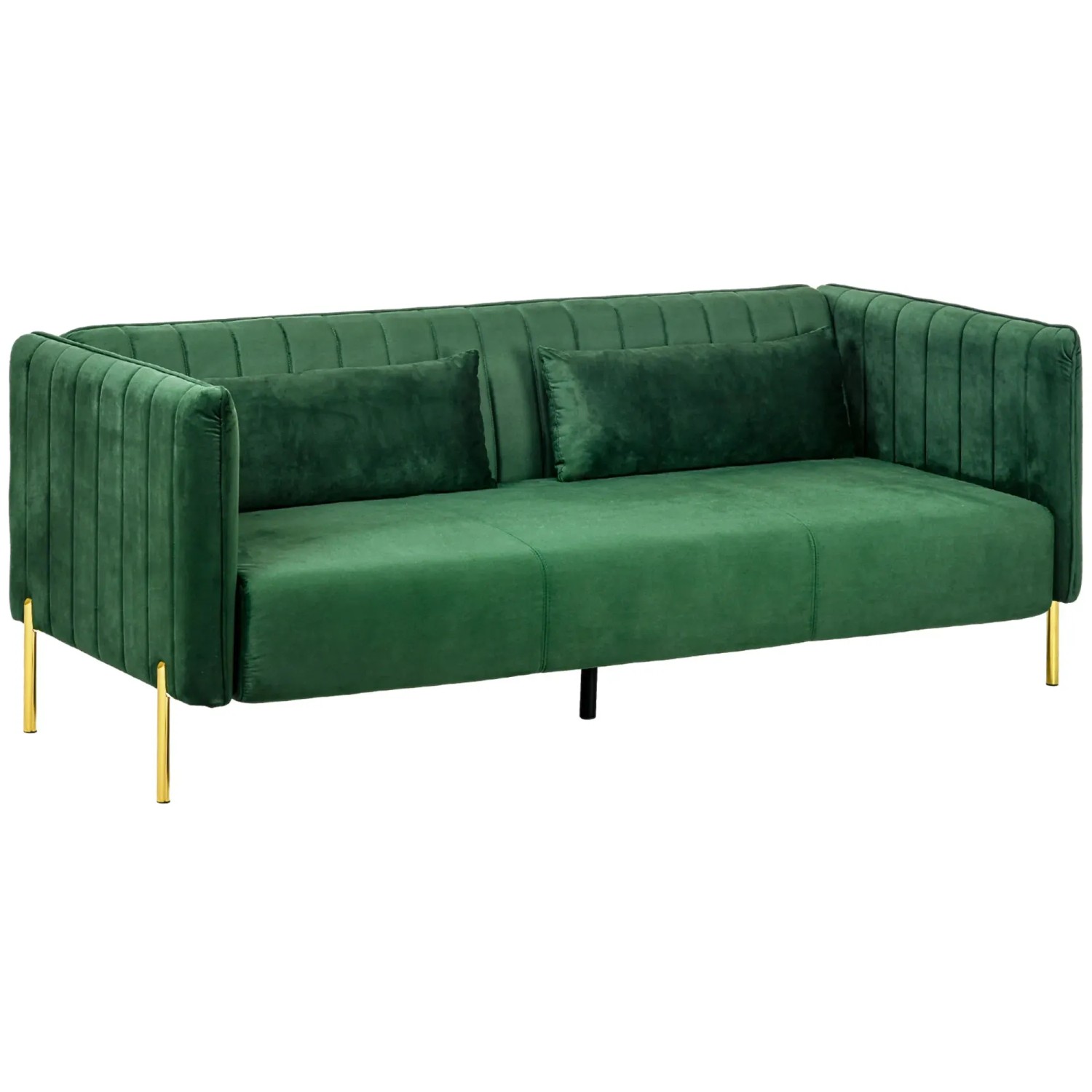 Bild von HOMCOM 3 Sitzer Sofa Gästesofa mit 2 Sitzkissen, dreier Couch mit Armlehne, gepolstert Polstersofa mit Samt-Optik, für Wohnzimmer, Schlafzimmer, 200 x 88 x 76 cm, Grün