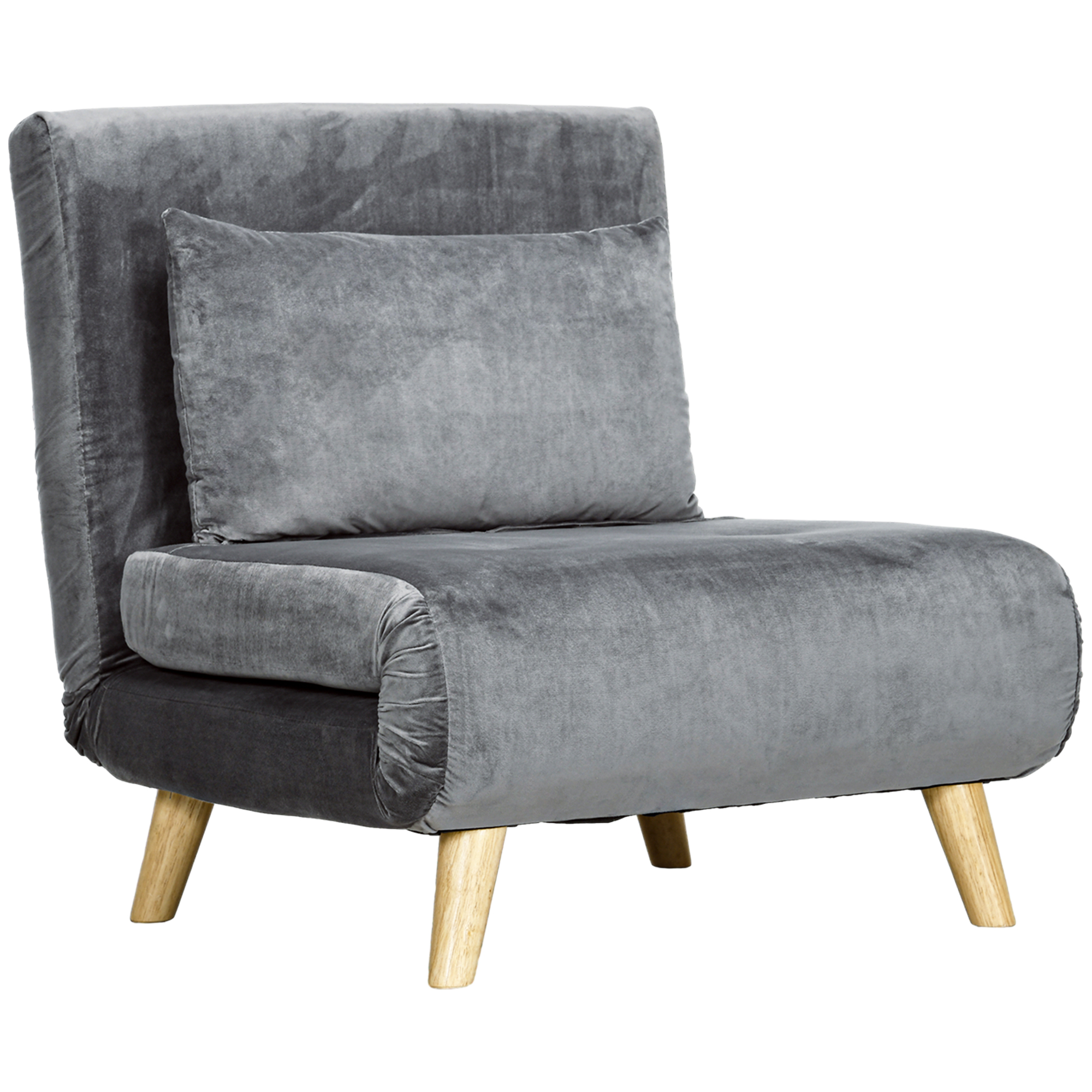 Bild von HOMCOM Schlafsessel  Klappsessel mit Bettfunktion & Kissen, Gästebett mit Verstellbarer Rückenlehne, Samtoptik, bis 125 kg, Grau  Aosom