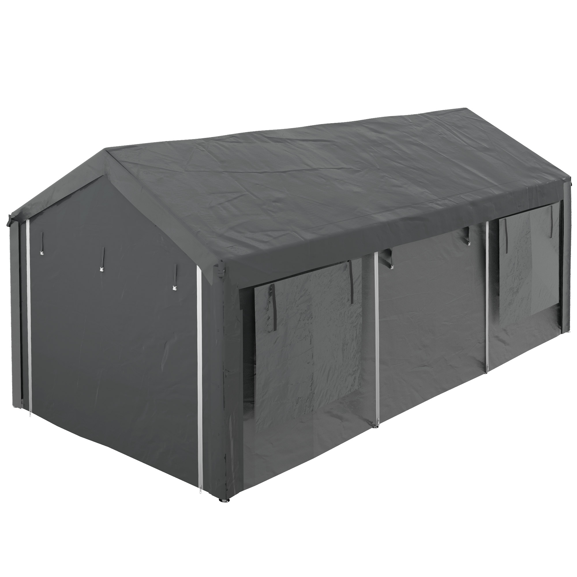 Bild von Outsunny Carport 6x3m Partyzelt höhenverstellbar Autogarage mit 4 Netzfenstern und 4 Türen für Auto und Lkw aus Stahl   Aosom.de