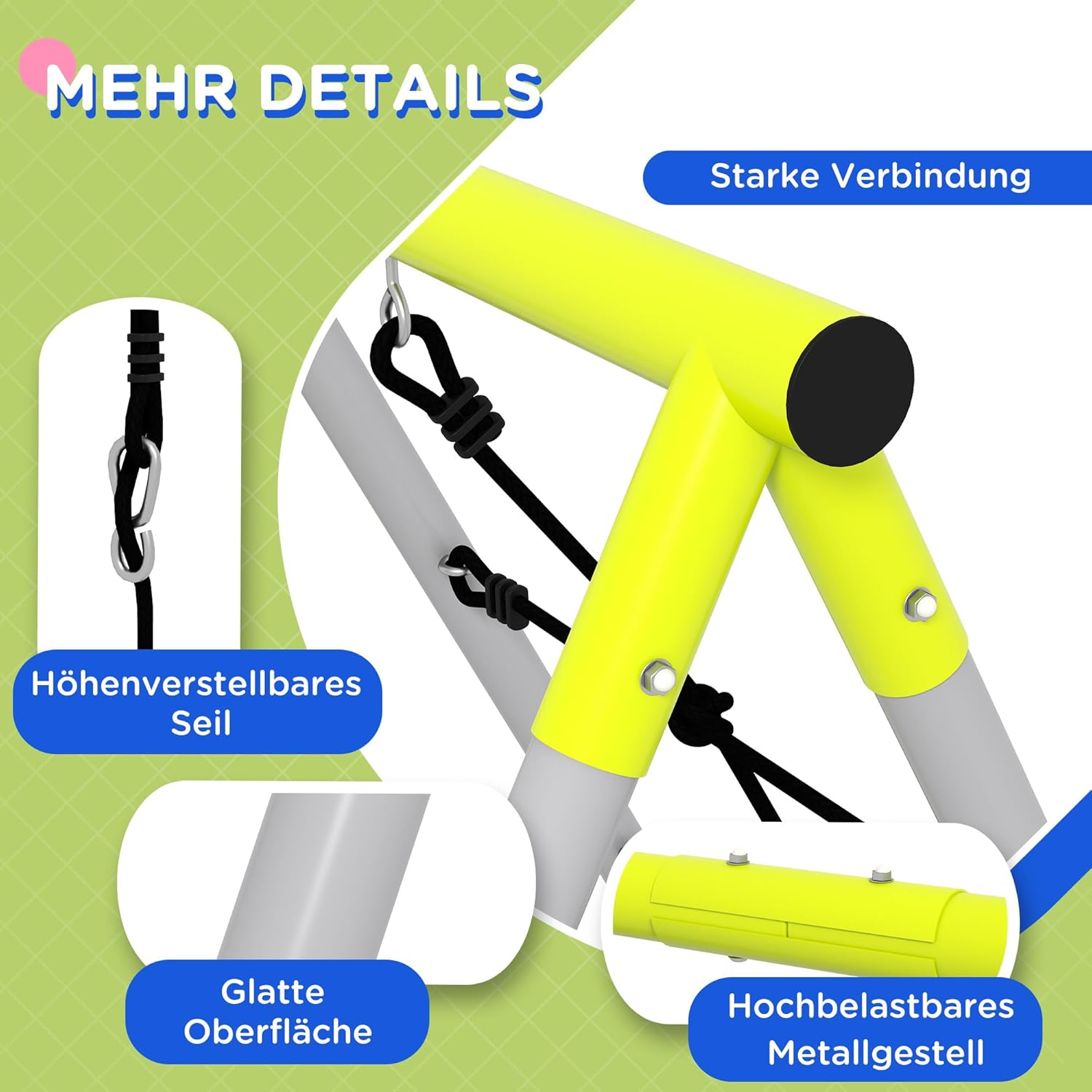 Bild von Outsunny Kinderschaukel-Set Schaukelgerüst aus Metall, Schaukelgestell mit Doppelschaukel, Kletternetz, Sprossenleiter, Gartenschaukel für Kinder 3-8 Jahre, Stahl, Grün