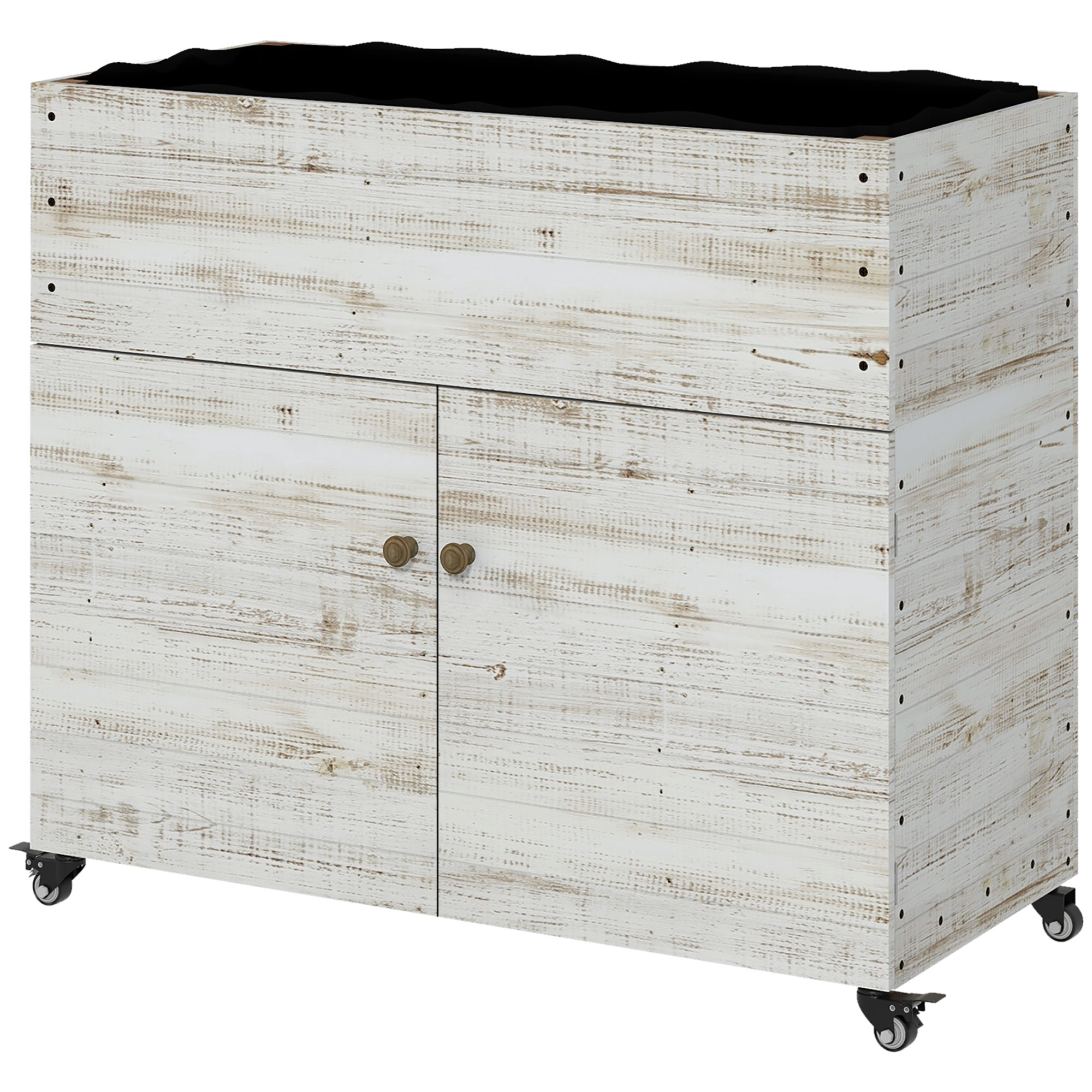 Bild von Outsunny Hochbeet aus Holz mit Schrankfach, Kräuterbeet mit Rollen, Pflanzkasten 110 x 50 x 95 cm, Blumenkasten mit Vliesstoff, Weiß für Garten & Balkon   Aosom.de