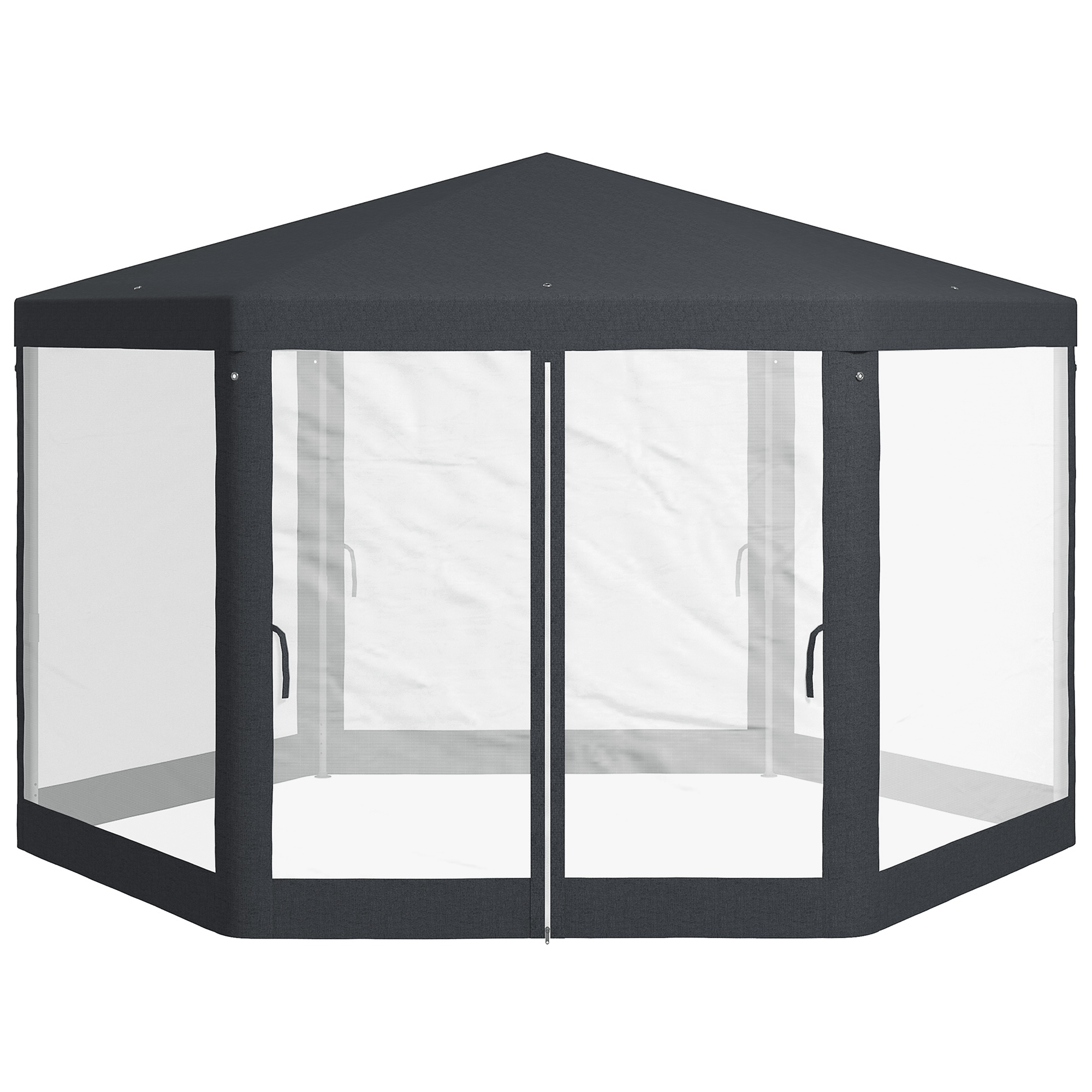 Bild von Outsunny Pavillon 4x4 m Gartenpavillon mit Moskitonetz, 6-eckig, Partyzelt aus Polyester & Metall, dunkelgrau für Gartenfeste   Aosom.de