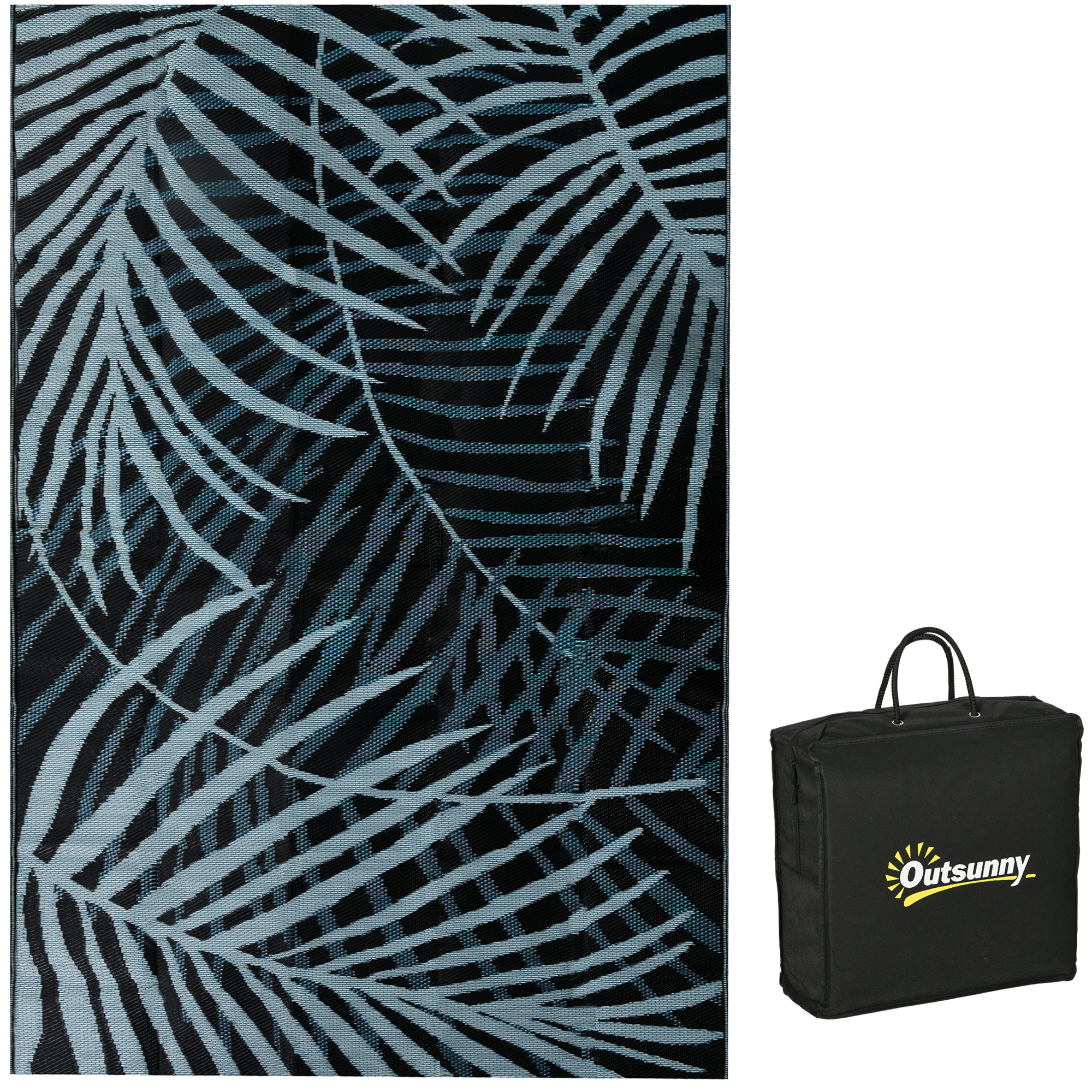 Bild von Outsunny Wendbarer Outdoor-Teppich wasserabweisend 182x274cm mit Tragetasche für Terrasse Schwarz Blau   Aosom.de