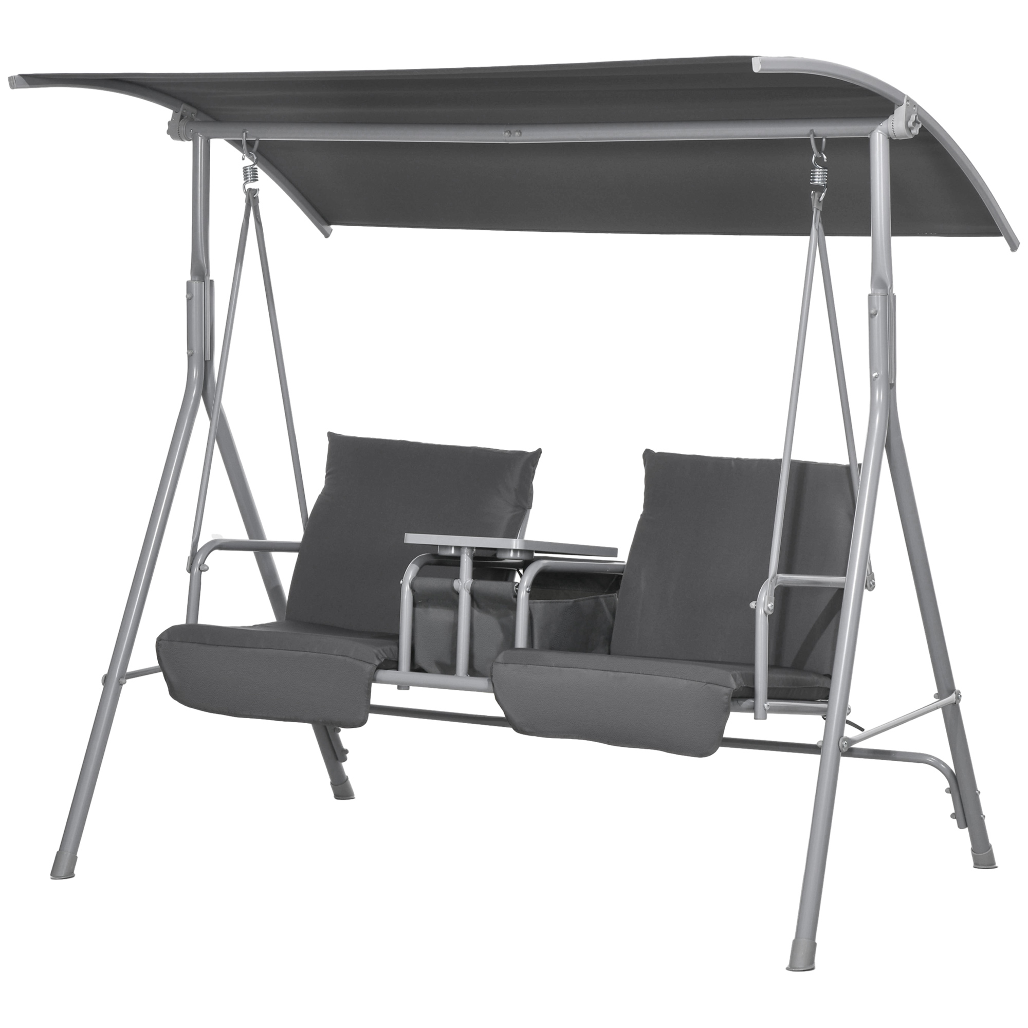 Bild von Outsunny Hollywoodschaukel 2-Sitzer Schaukelbank mit Baldachin, Tasche, Gartenschaukel mit Tablett, bis 180 kg Belastbar, für Garten, Balkon, Schwarz   Aosom