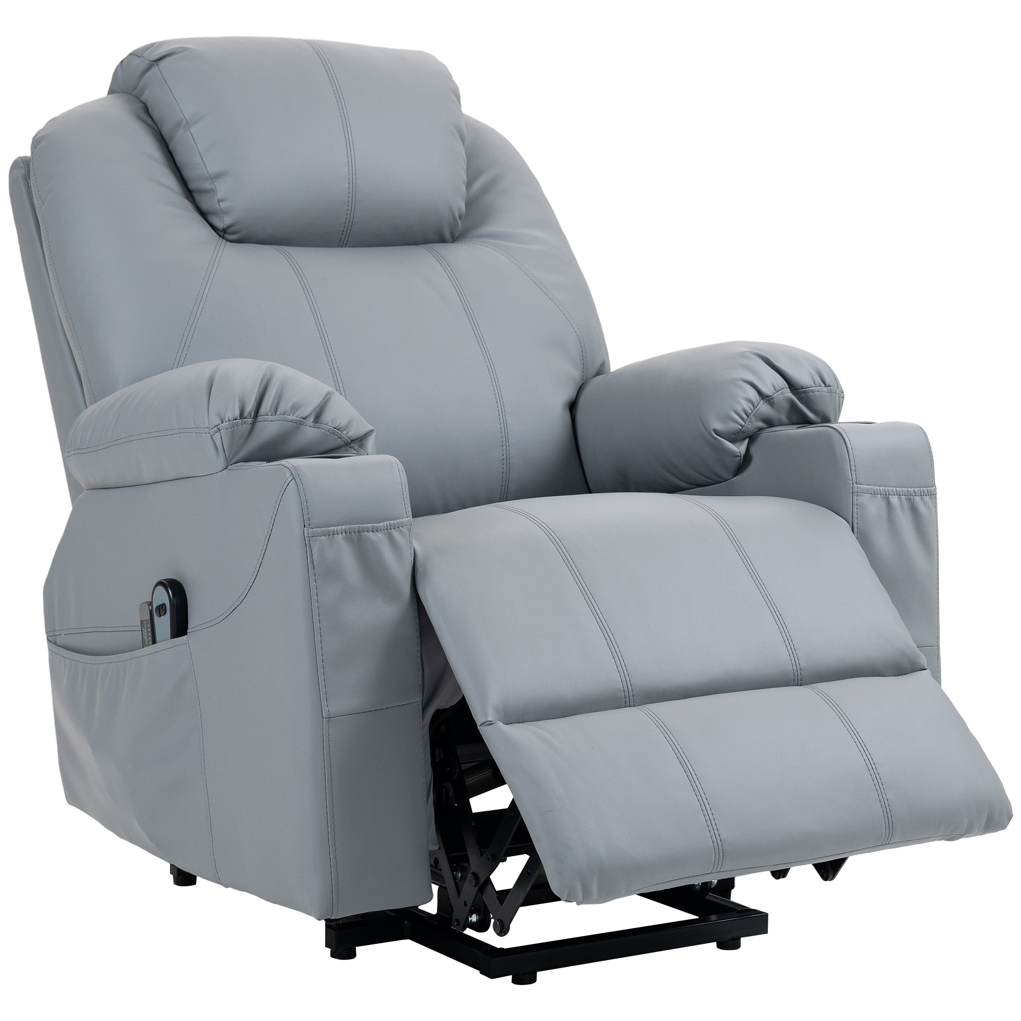 Bild von HOMCOM Fernsehsessel Aufstehhilfe elektrisch Relaxsessel Massagefunktion Liegefunktion Becherhalter Fernbedienung Seitentasche Grau   Aosom