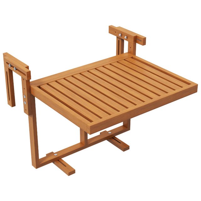 Bild von Outsunny Balkontisch zum Einhängen, klappbar Balkonhängetisch, höhenverstellbar Hängetisch, bis 20 kg belastbar, für Terrasse, Garten, Kiefer, 68 x 65 cm, Teak