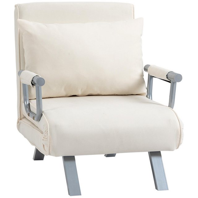 Bild von HOMCOM Sessel Schlafsofa mit Armlehne 3-in-1 Schlafsessel (Klappbett, 1-St., Klappmatratze), Samt Creme, 65 x 69 x 80 cm