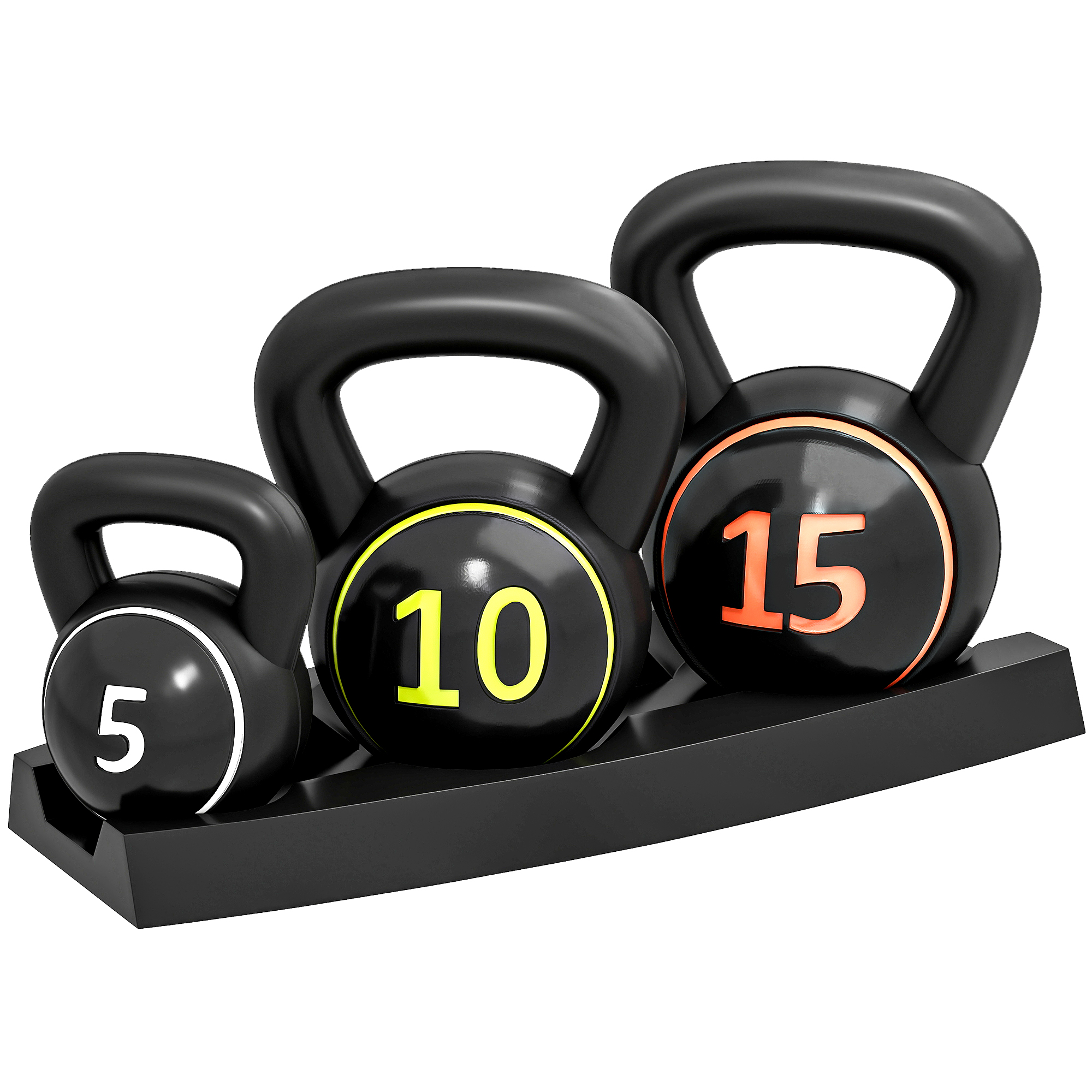 Bild von HOMCOM Kettlebell, 2,2kg, 4,5kg, 6,8kg Kugelhantel, 3er Set Kugelgewicht für Gymnastik, Krafttraining, Schwarz   Aosom