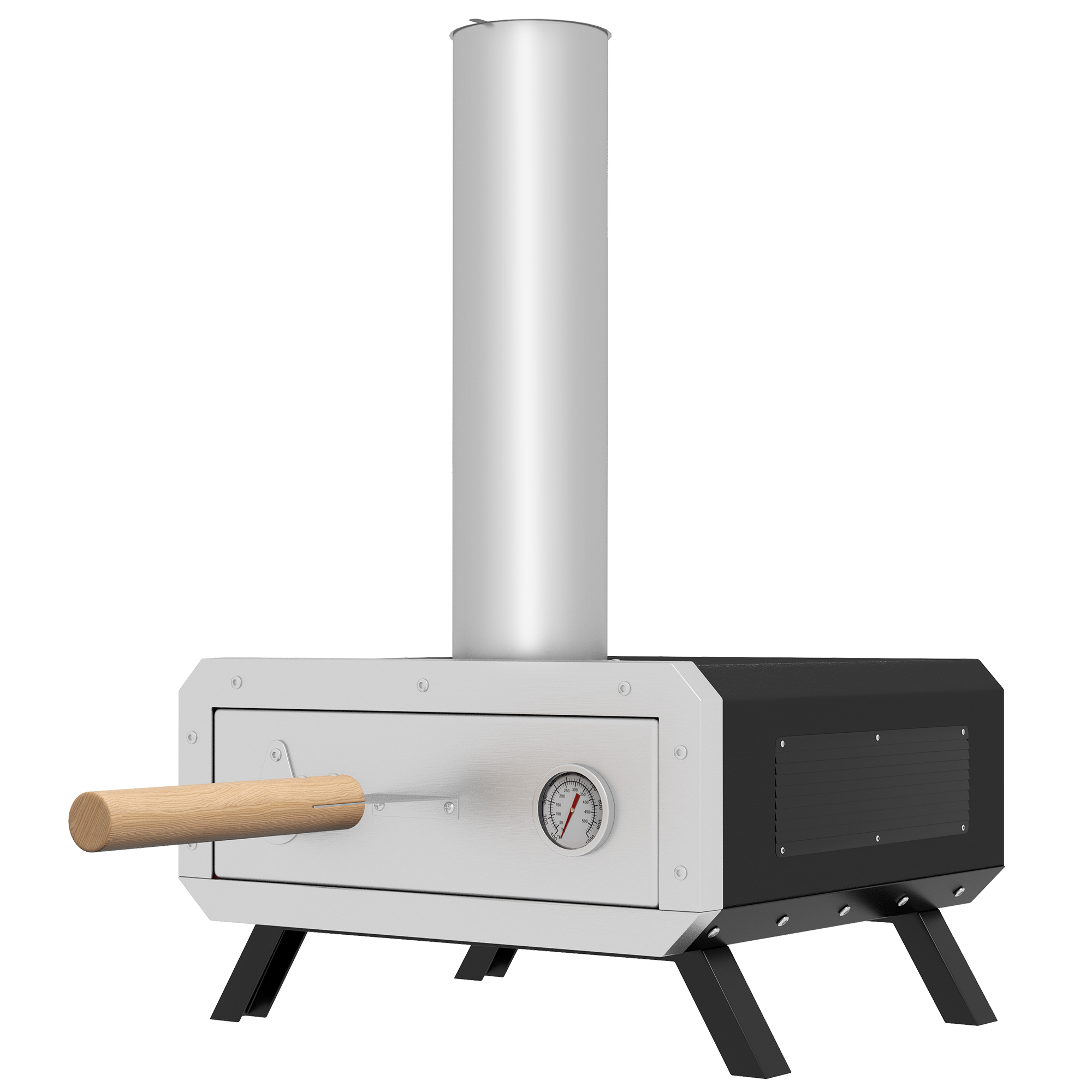 Bild von Outsunny 2-In-1 Pizzaofen  Outdoor mit Pizzastein, Pizzaschaufel, Pizzaschieber, Stahl, Schwarz, Grillofen für BBQ  Aosom
