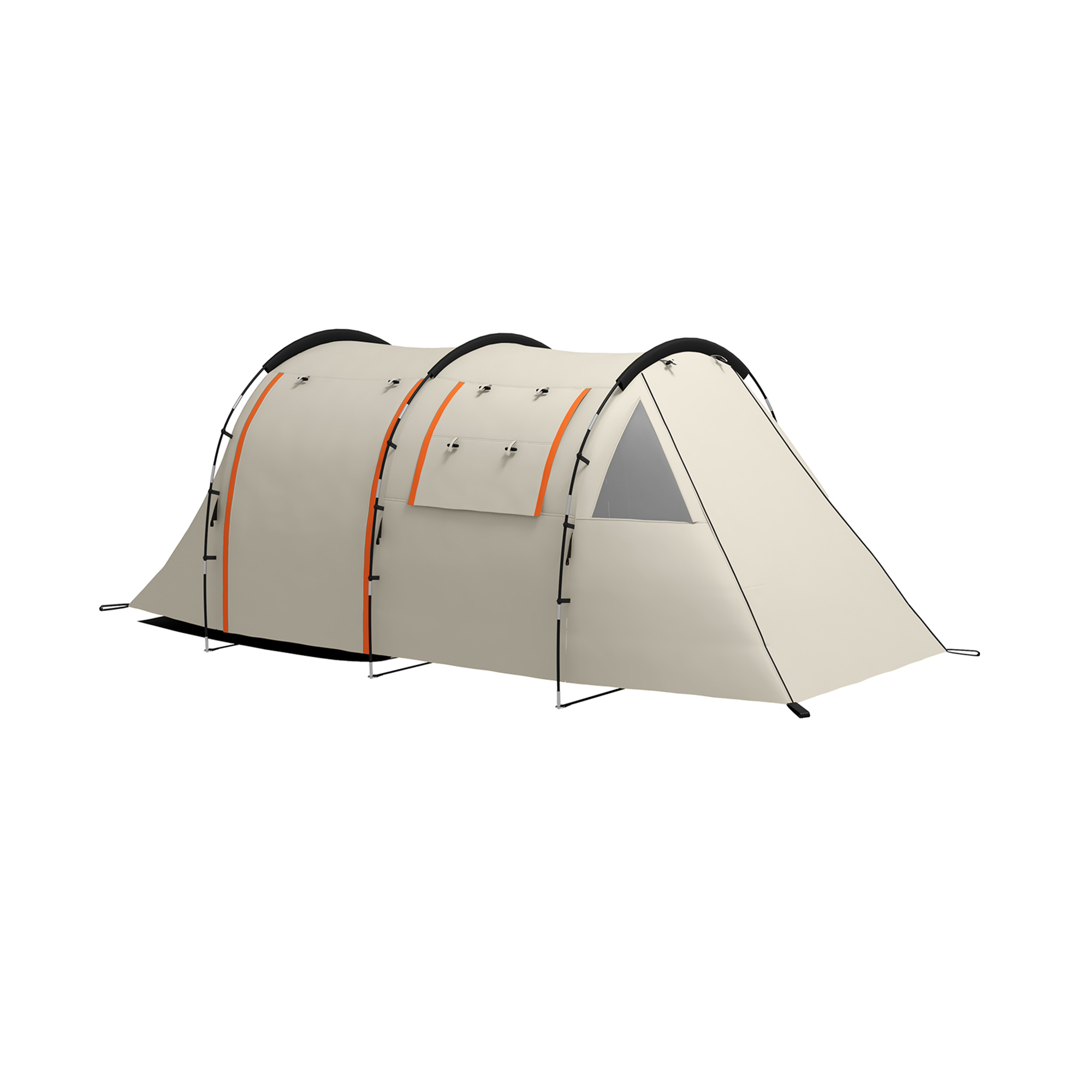 Bild von Outsunny Tunnelzelt Campingzelt 5 Personen Familienzelt 2 Räume Seitenfenster Tragetasche 3000mm Garten Khaki   Aosom