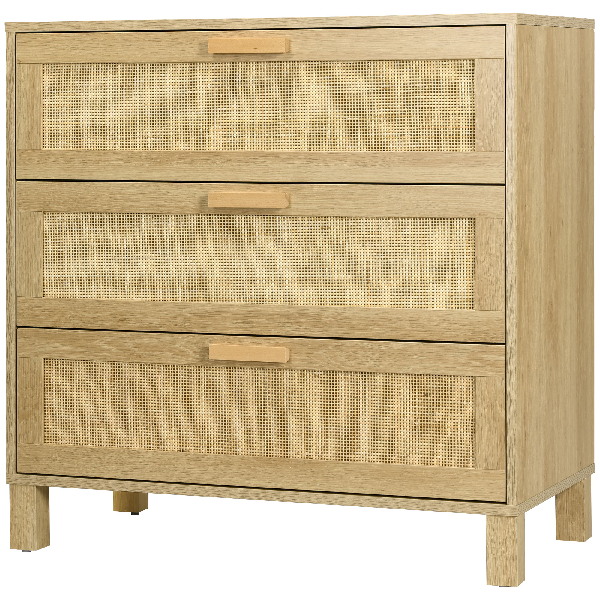 Bild von HOMCOM Kommode Schubladenschrank mit 3 Schubladen, Kippschutz, Rattanoptik, Beistellschrank für Wohnzimmer, Schlafzimmer, Natur, 80x40x80cm  Aosom