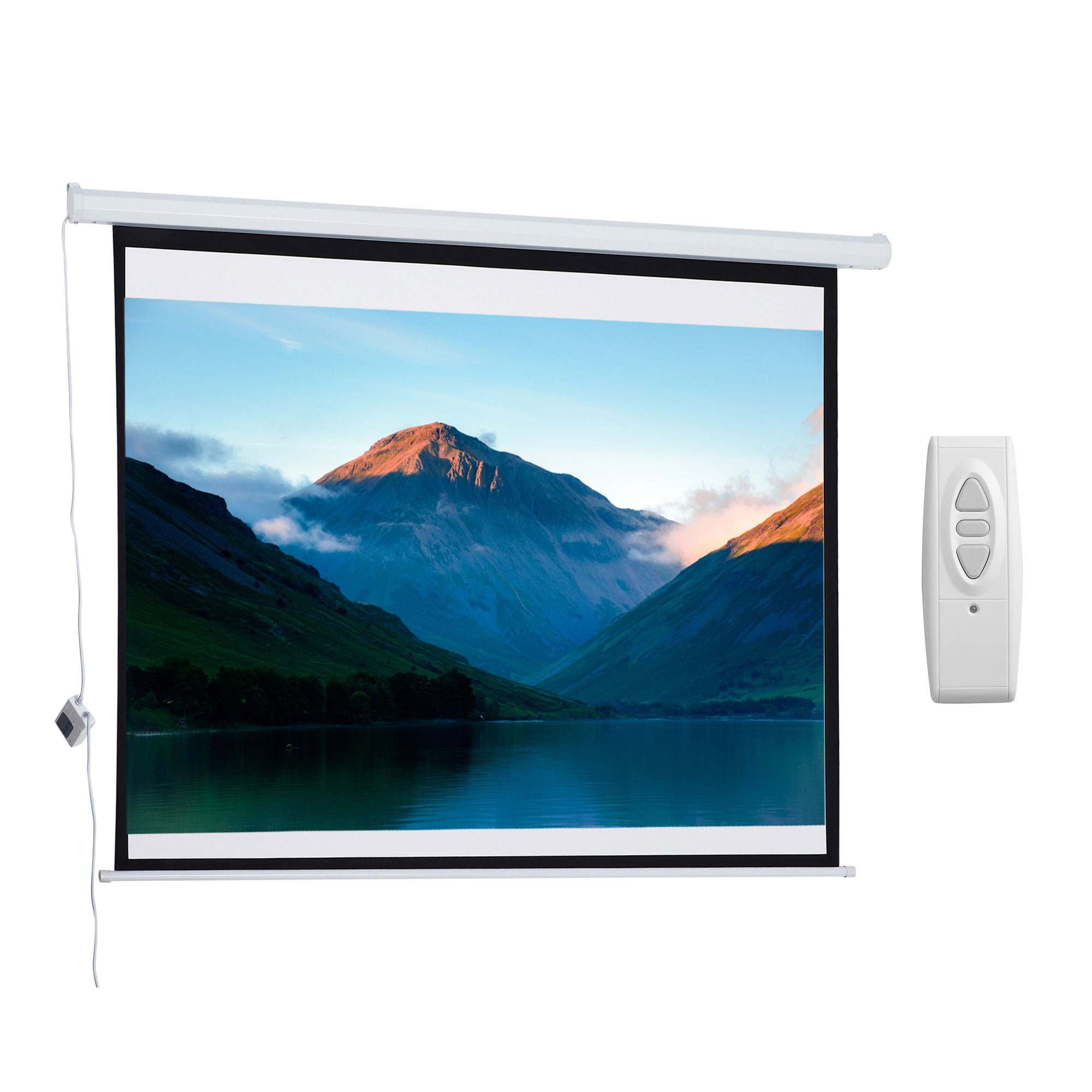 Bild von HOMCOM Elektrische Beamer Leinwand 171 x 130 cm 4:3 mit Fernbedienung, Projektionsleinwand für Heimkino & Präsentationen in Weiß   Aosom.de